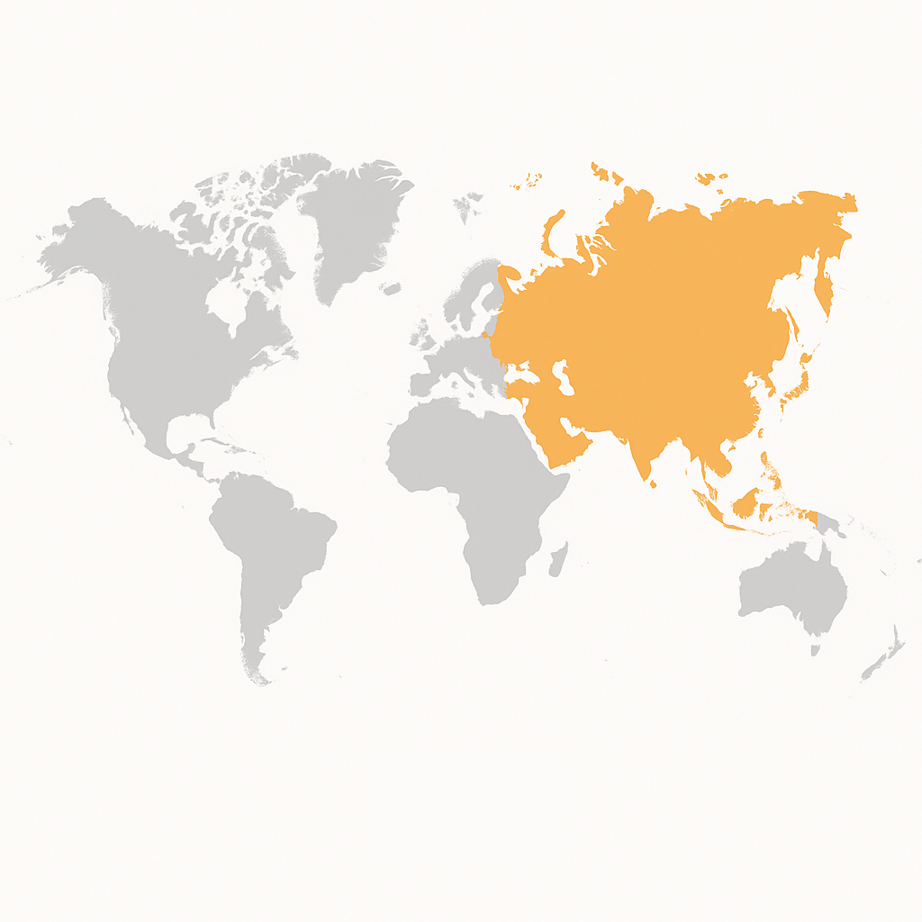 orange highlighted asia on world map