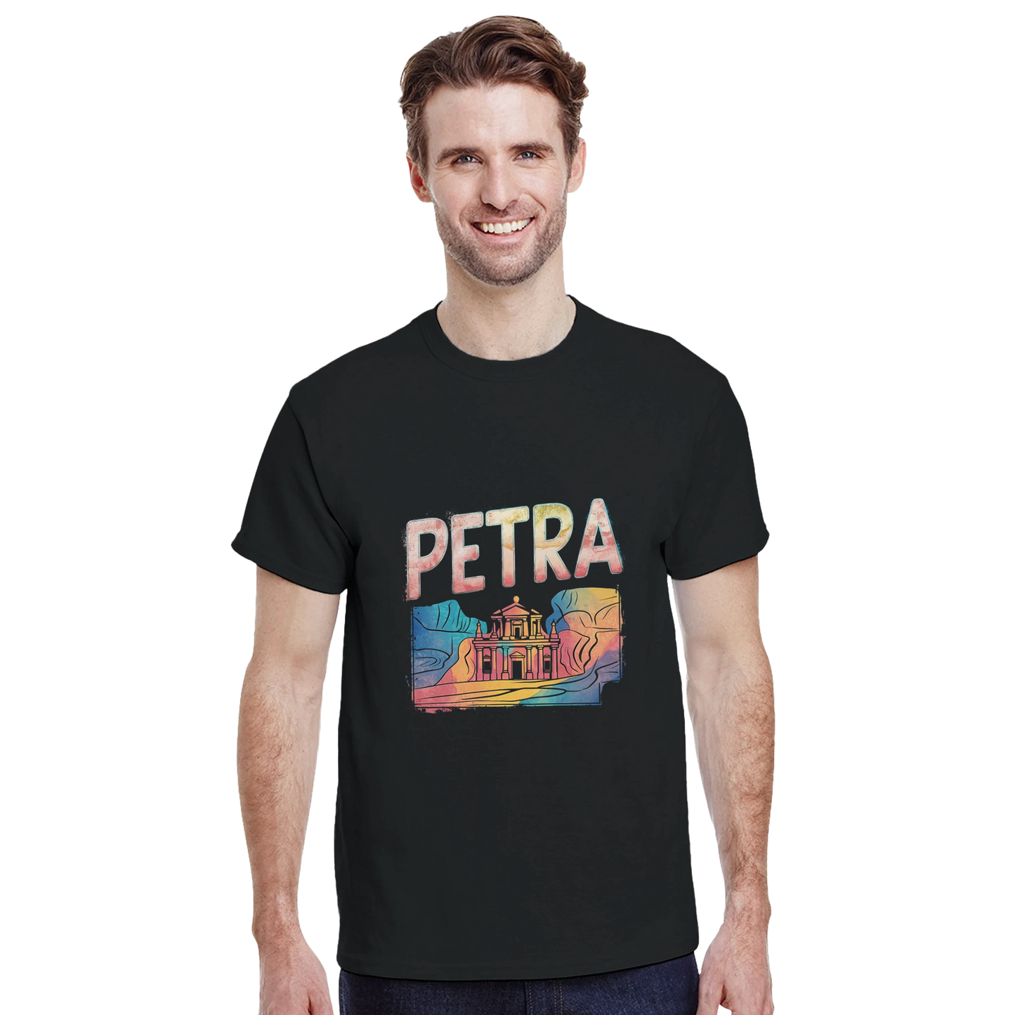 Petra Jordan Unisex Travel T-Shirt featuring a man