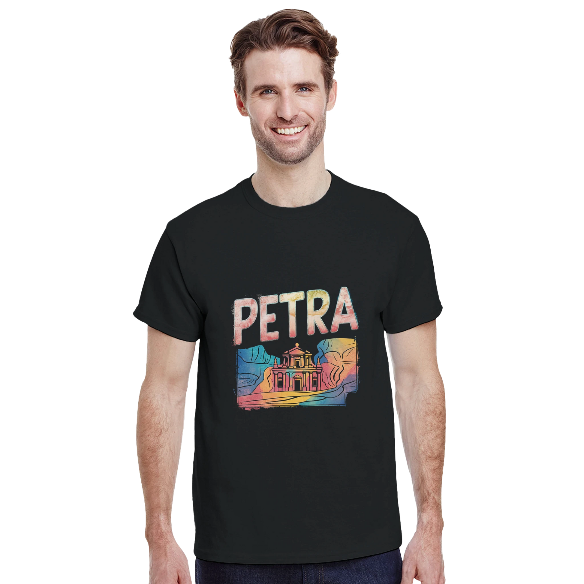 Petra Jordan Unisex Travel T-Shirt featuring a man