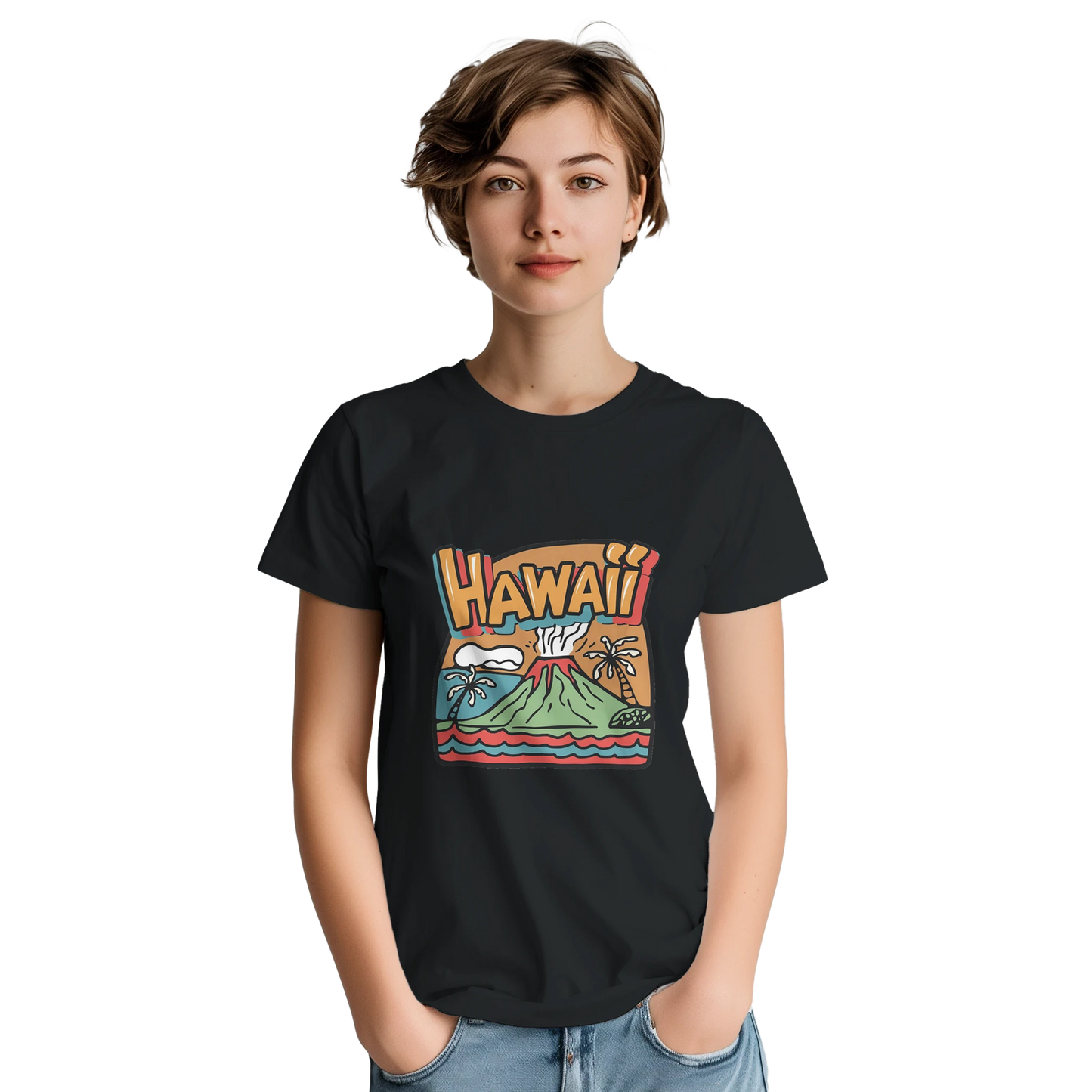 Hawaii Unisex Travel T-Shirt featuring a person from the back