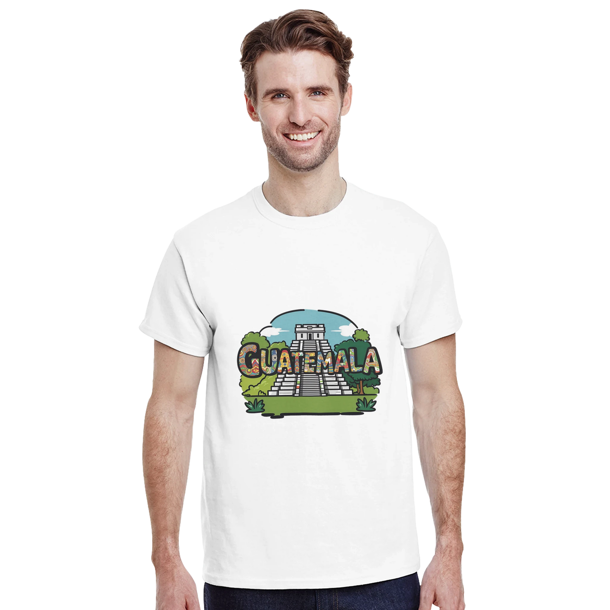Guatemala Unisex Travel T-Shirt featuring a man from the front