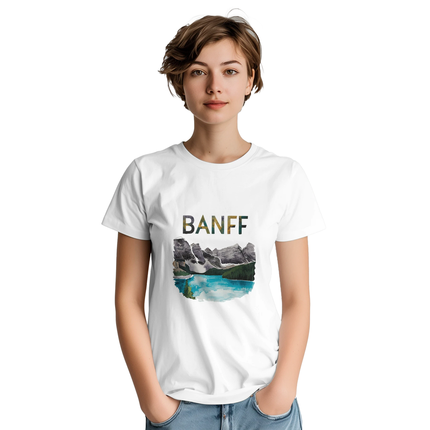 Banff Canada Unisex Travel T-Shirt featuring a person