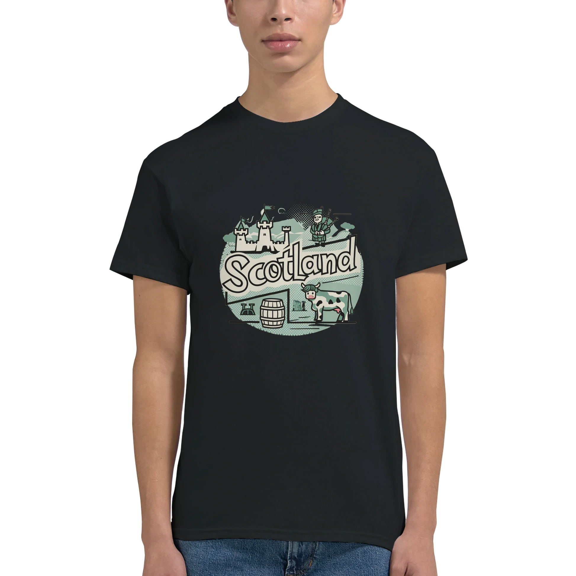 Scotland Unisex Travel T-Shirt featuring a man