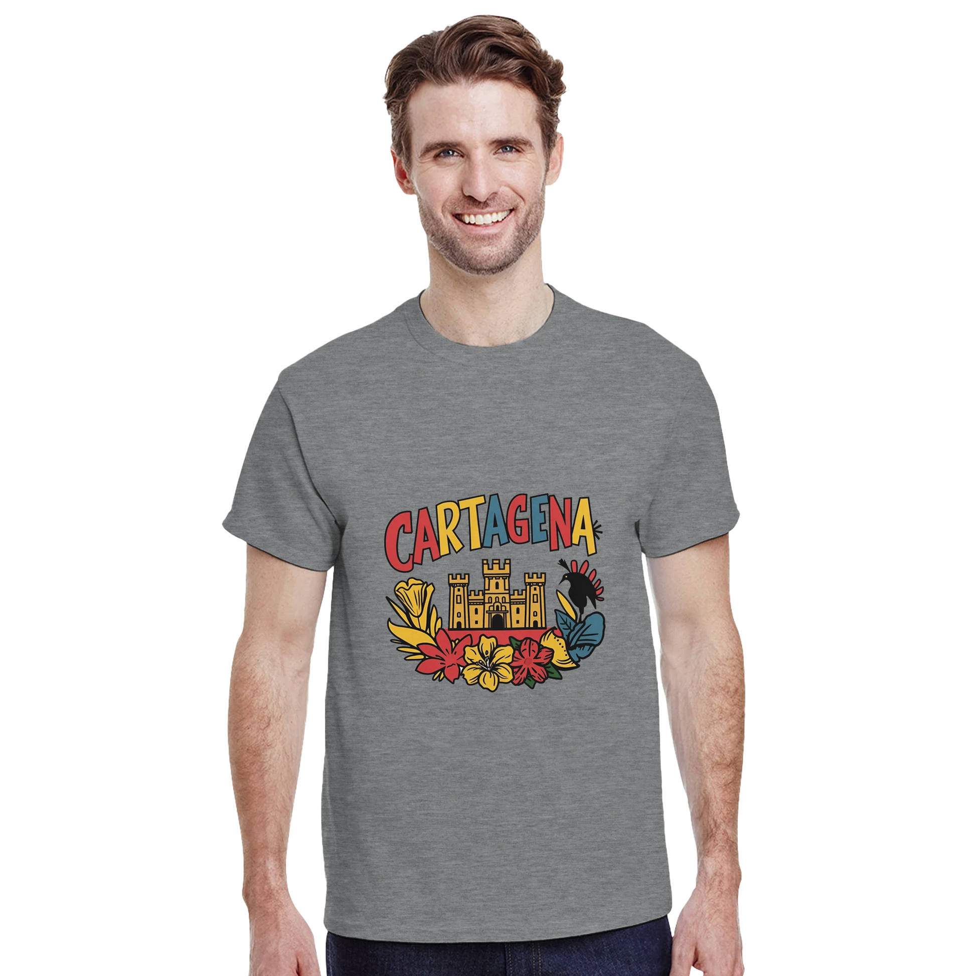 Cartagena Colombia Unisex Travel T-Shirt featuring a man