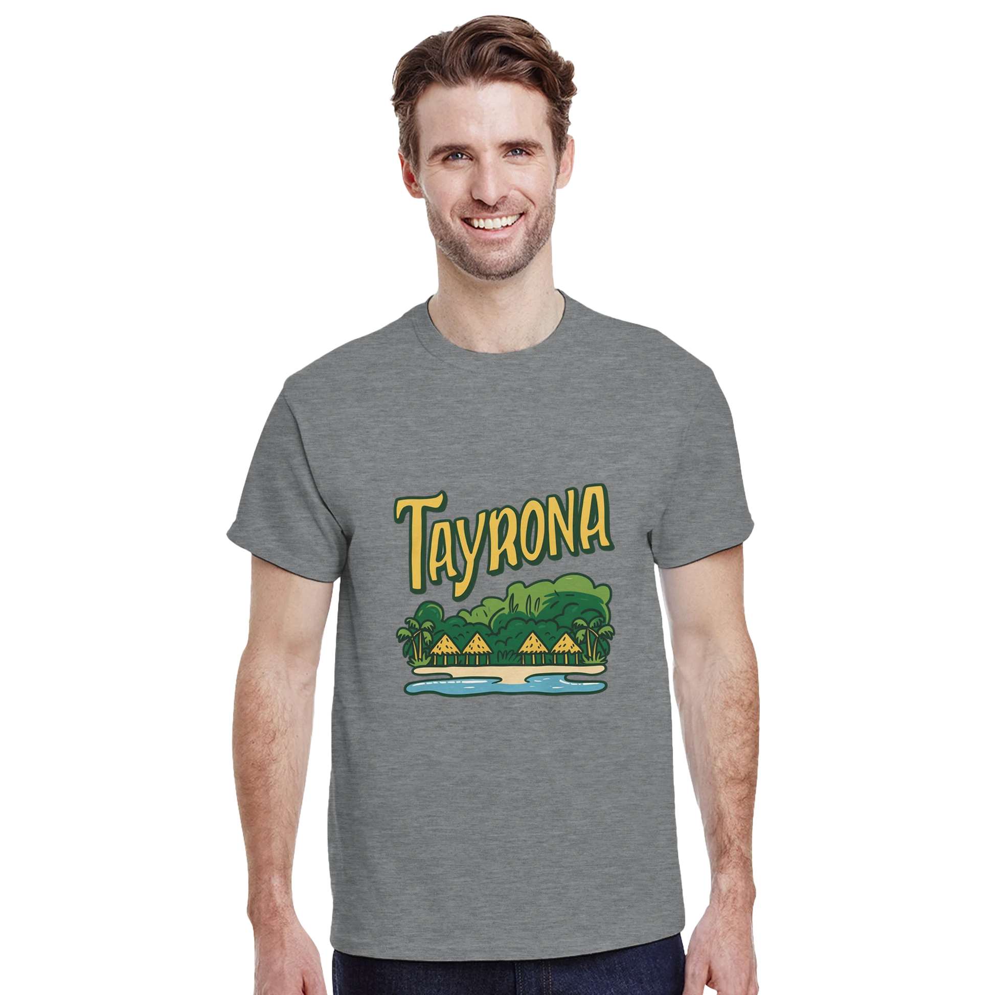 Tayrona Colombia Unisex Travel T-Shirt featuring a man