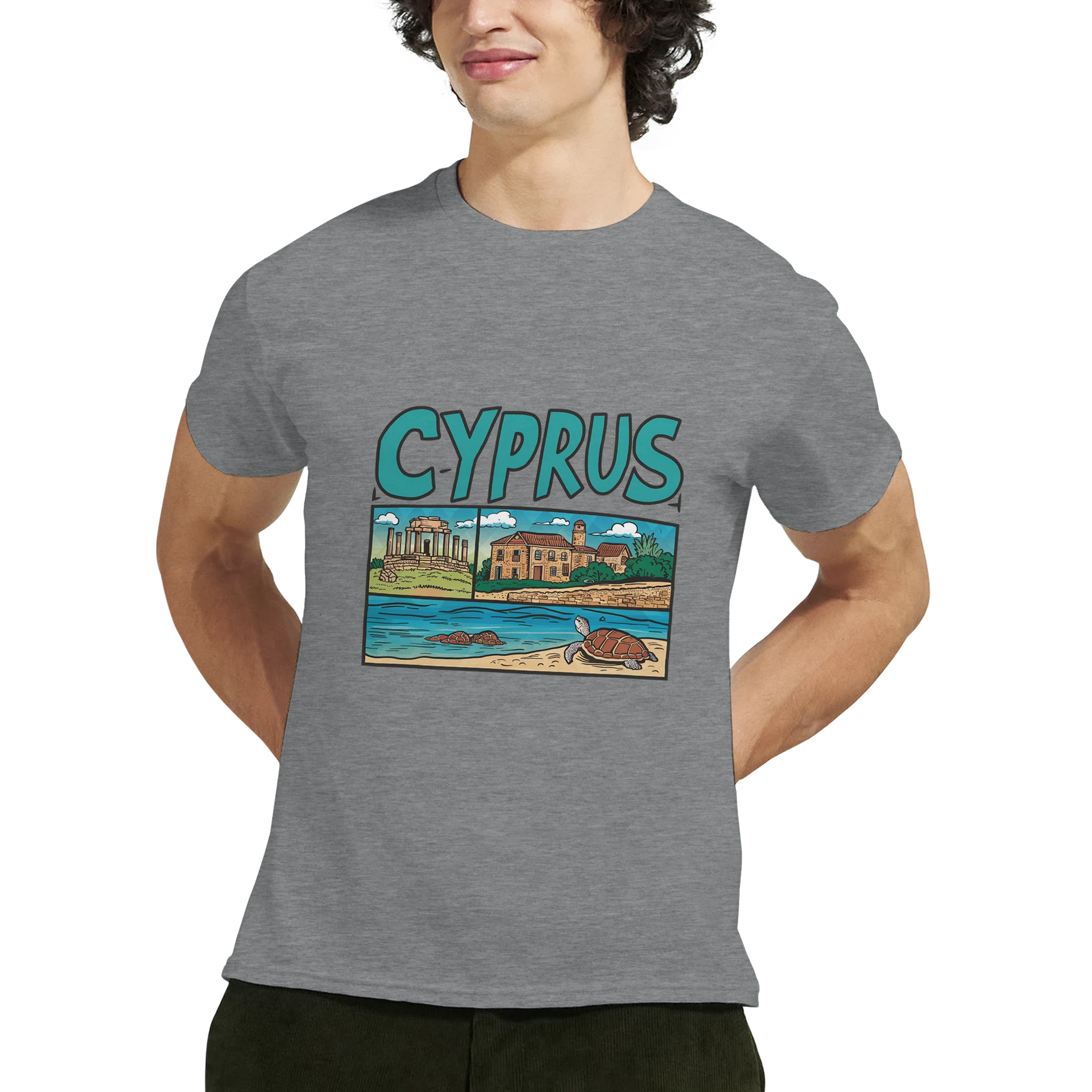 Cyprus Unisex Travel T-Shirt featuring a man