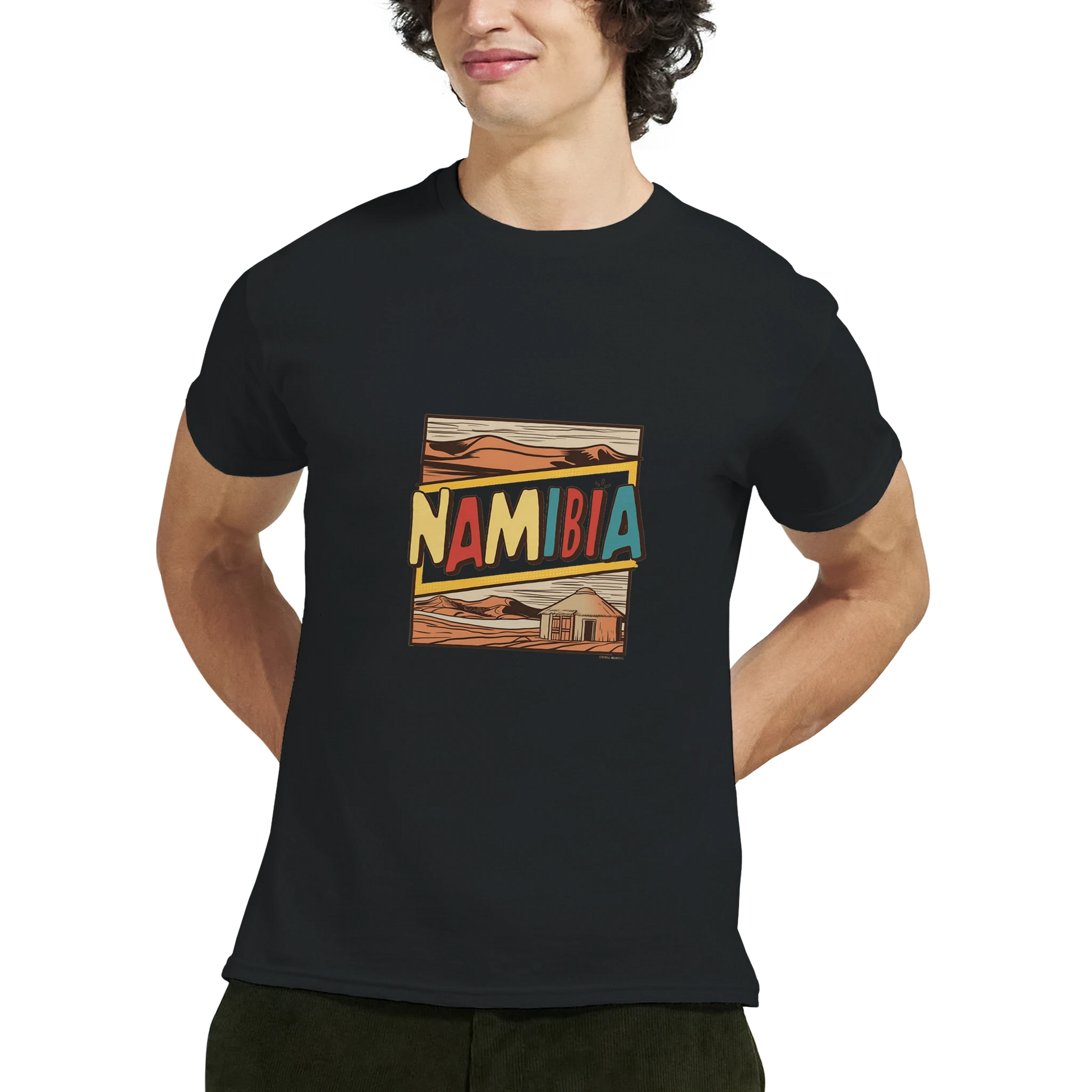 Namibia Unisex Travel T-Shirt featuring a man