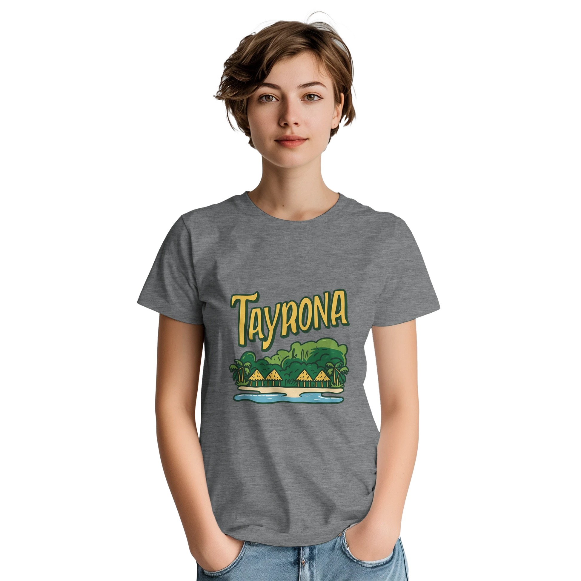 Tayrona Colombia Unisex Travel T-Shirt featuring a person