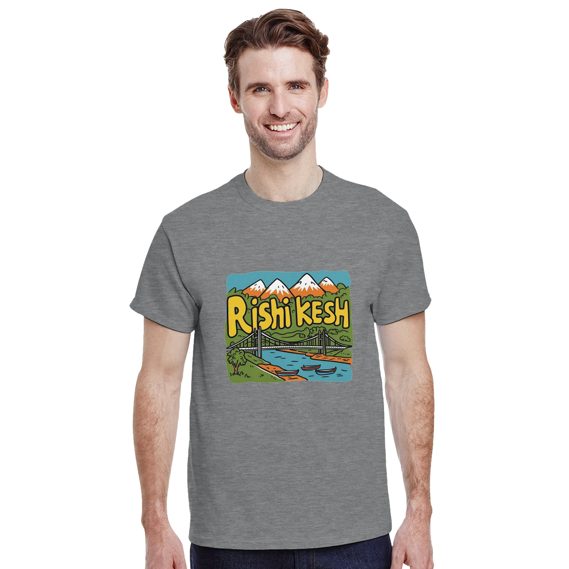 Rishikesh India Unisex Travel T-Shirt featuring a man