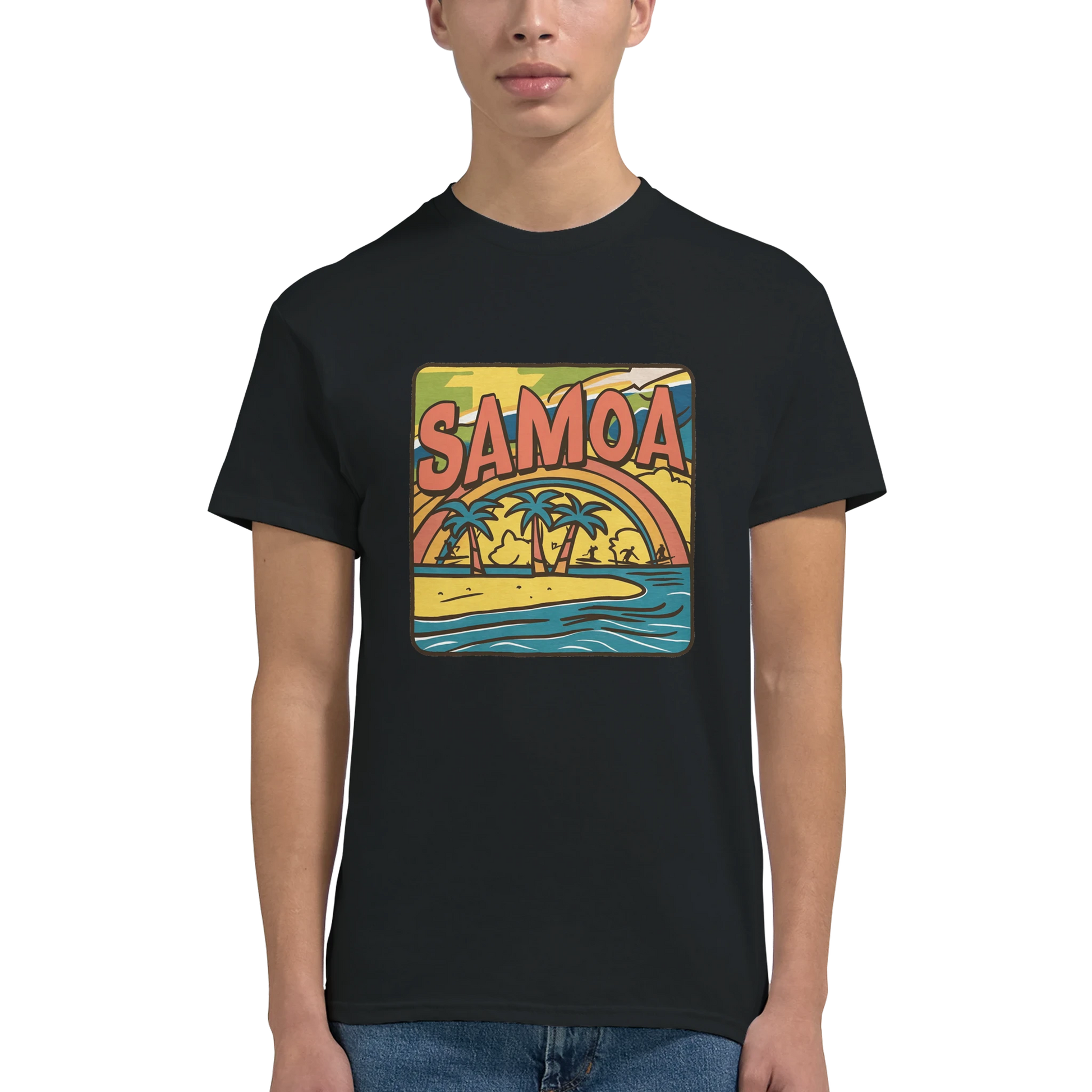 Samoa Unisex Travel T-Shirt featuring a man