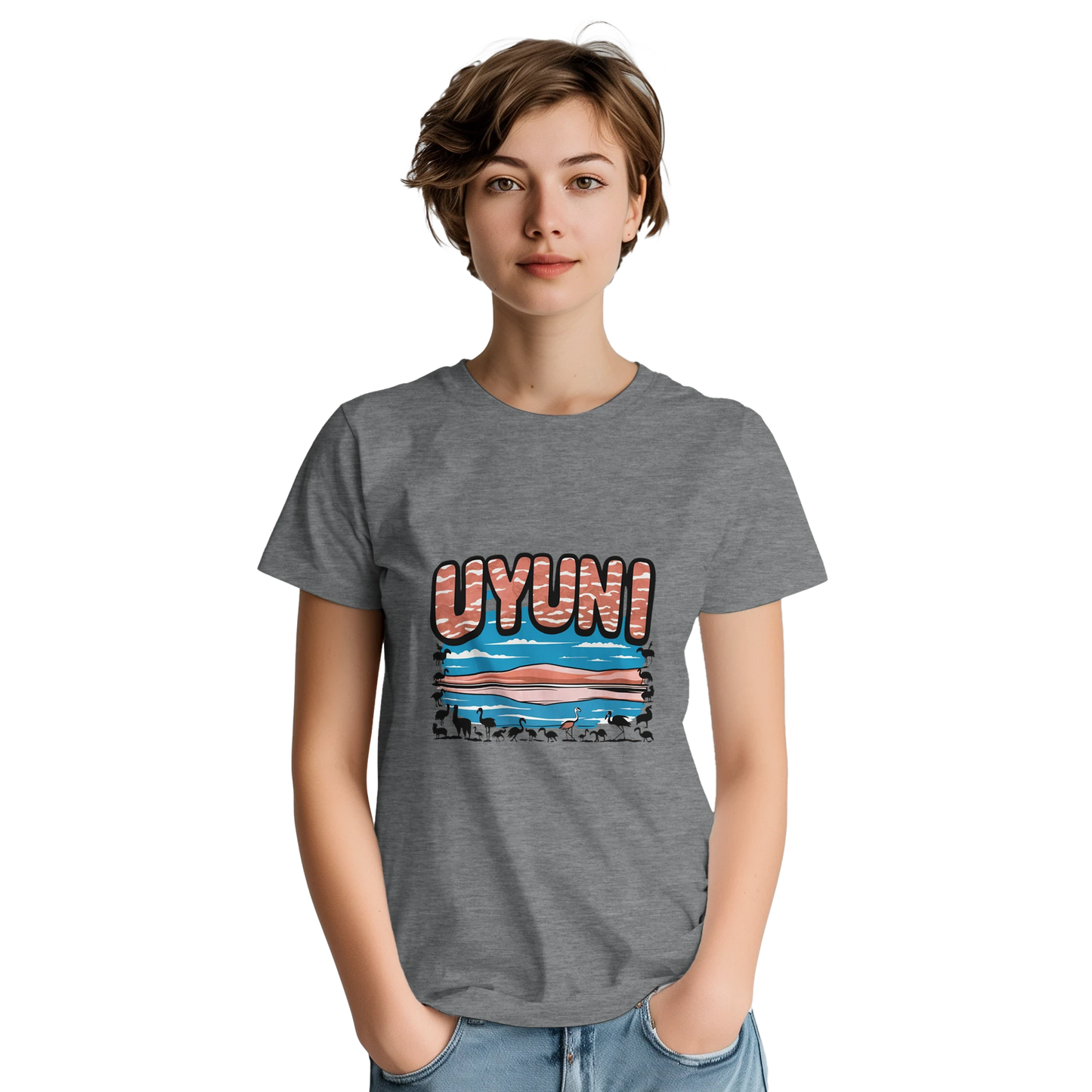 Uyuni Bolivia Unisex Travel T-Shirt featuring a person