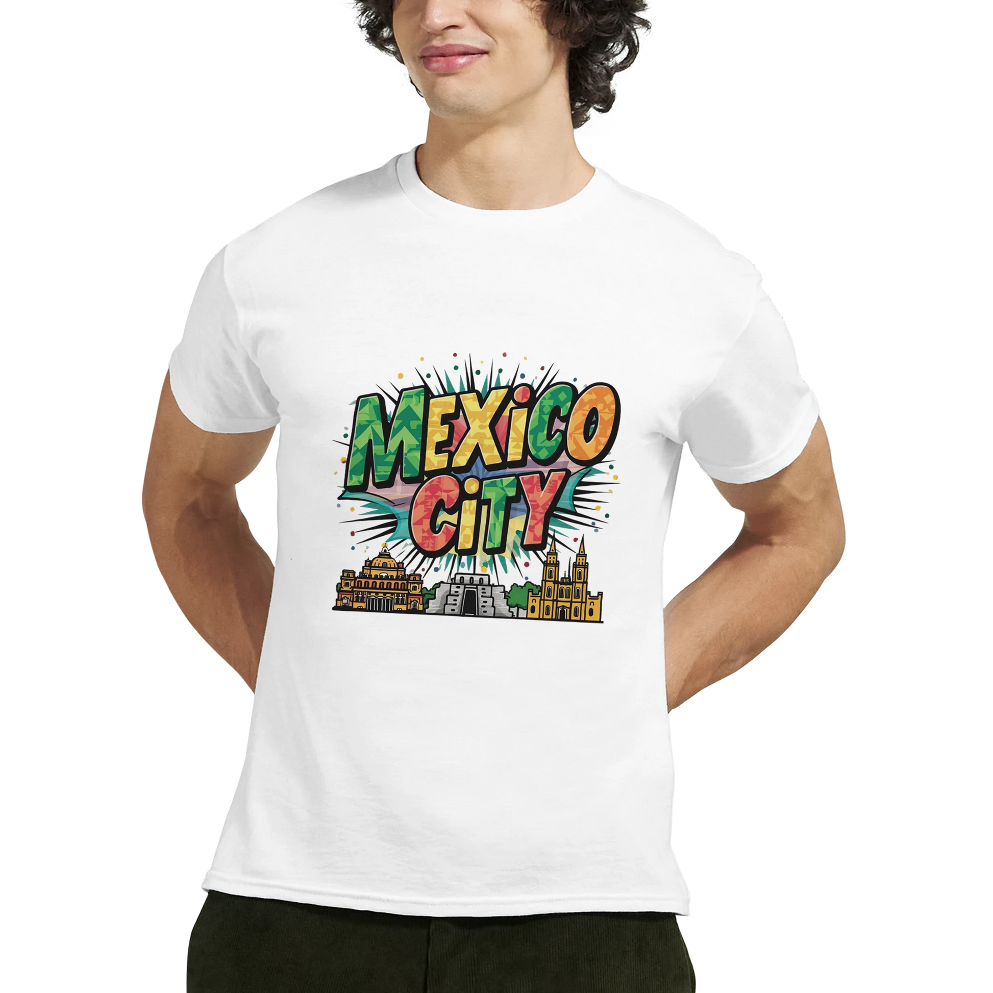 Mexico City Unisex Travel T-Shirt featuring a man