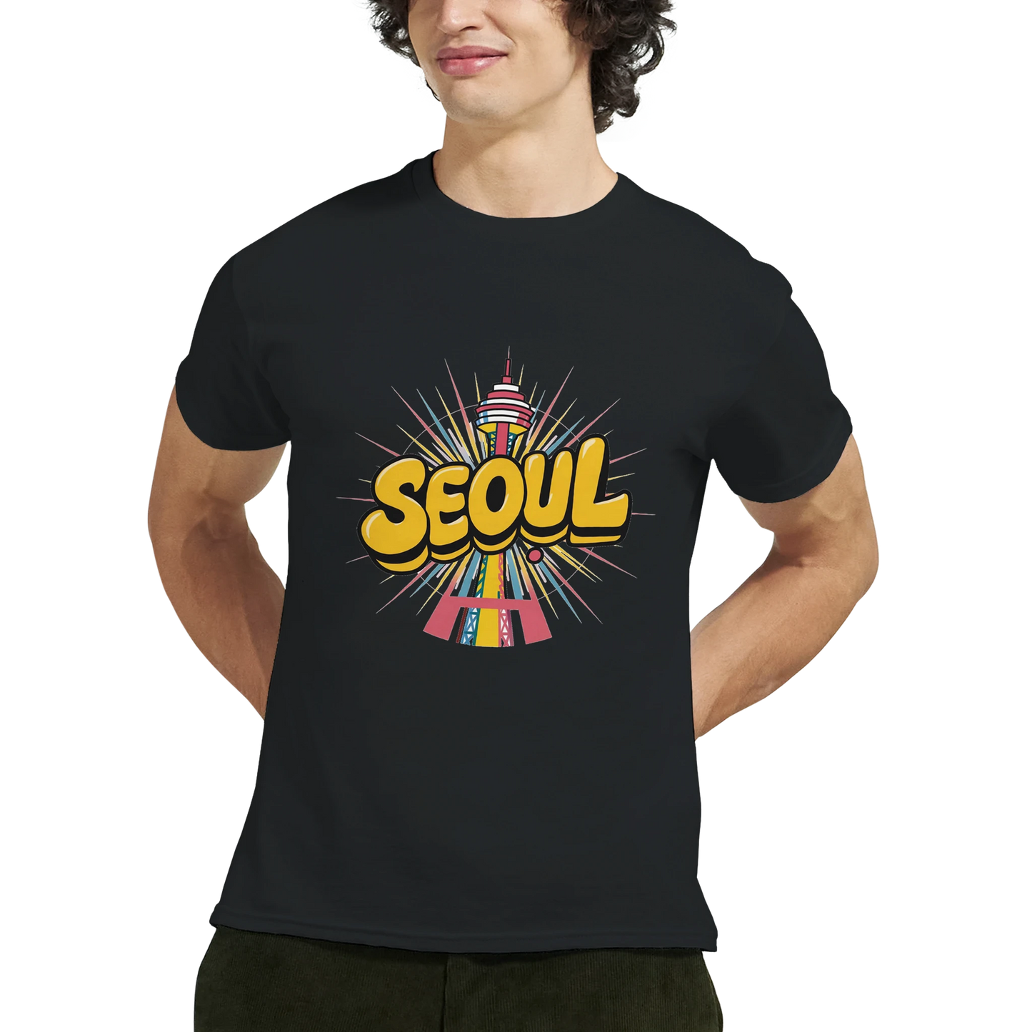 Seoul South Korea Unisex Travel T-Shirt featuring a man