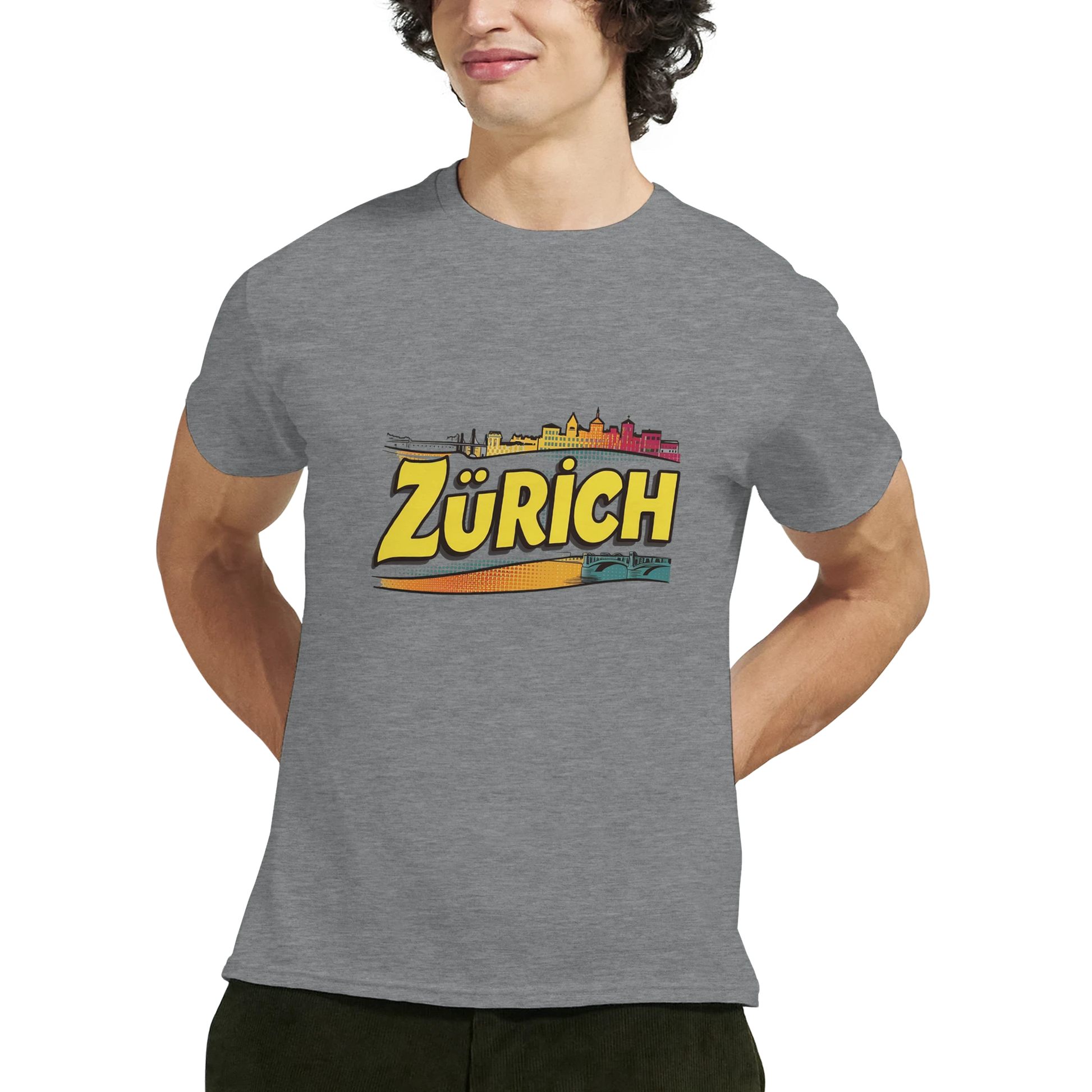 Zurich Switzerland Unisex Travel T-Shirt featuring a man