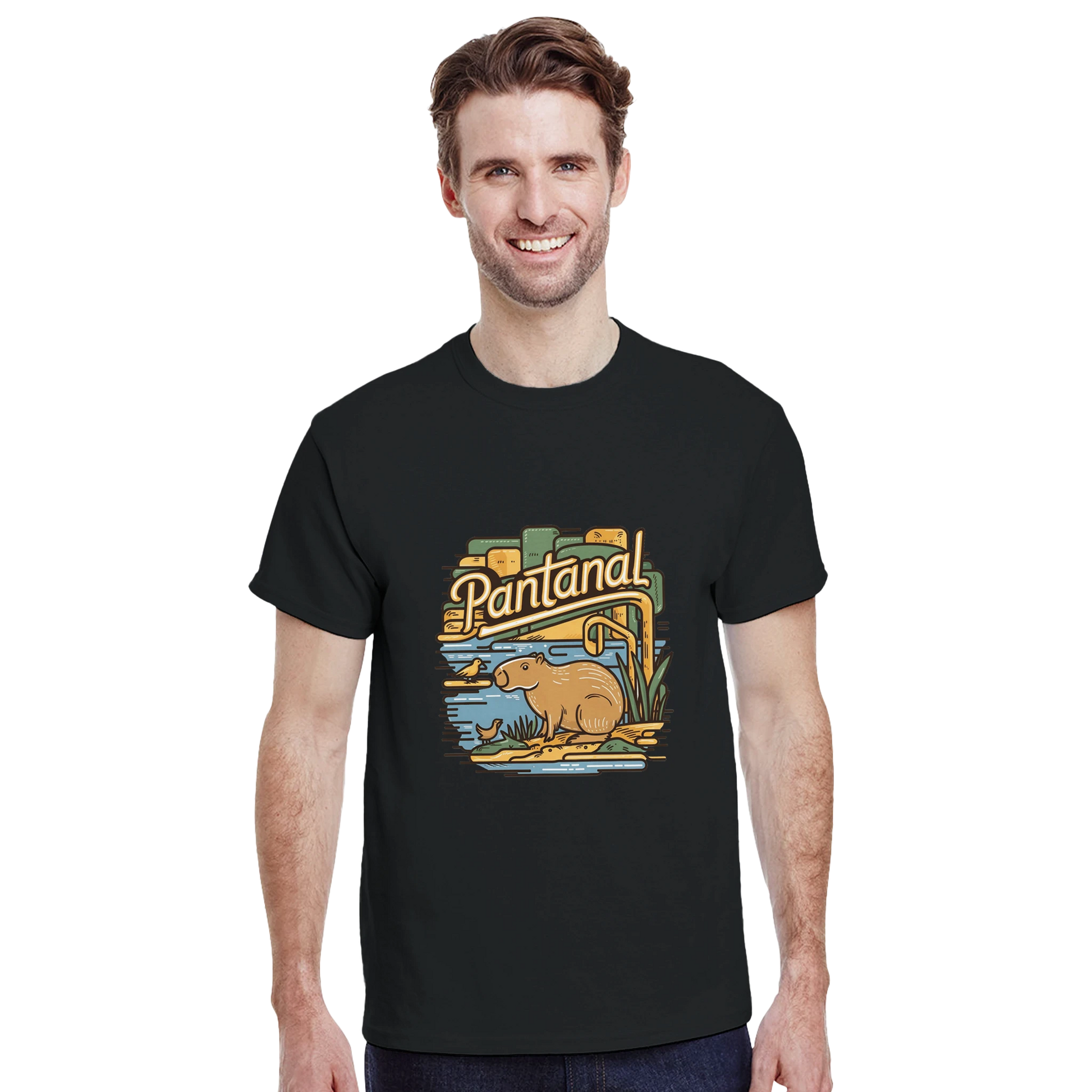 Pantanal Brazil Unisex Travel T-Shirt featuring a man