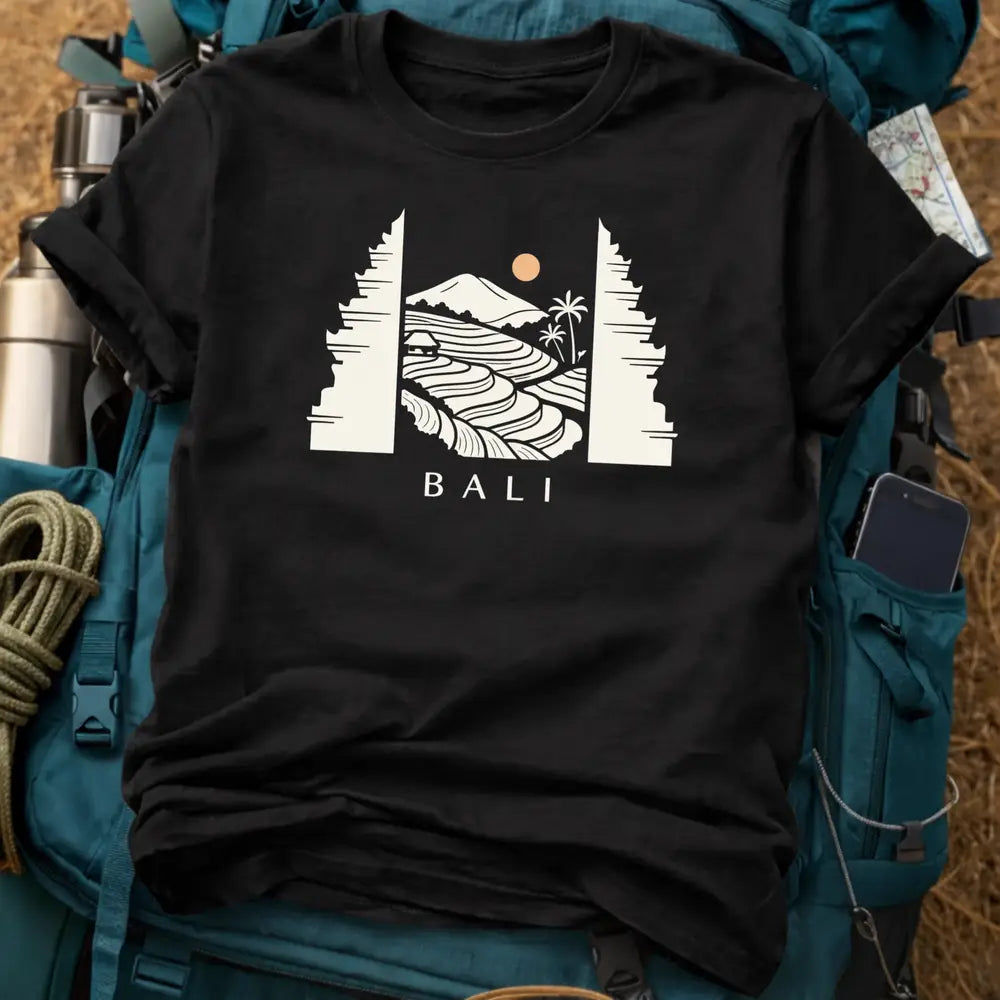 Bali Rice Terrace T-Shirt – Temple Frame Landscape Graphic Tee