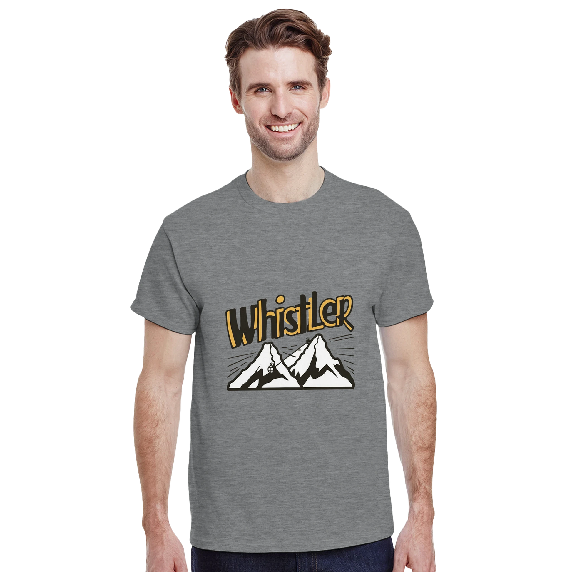 Whistler Canada Unisex Travel T-Shirt featuring a man