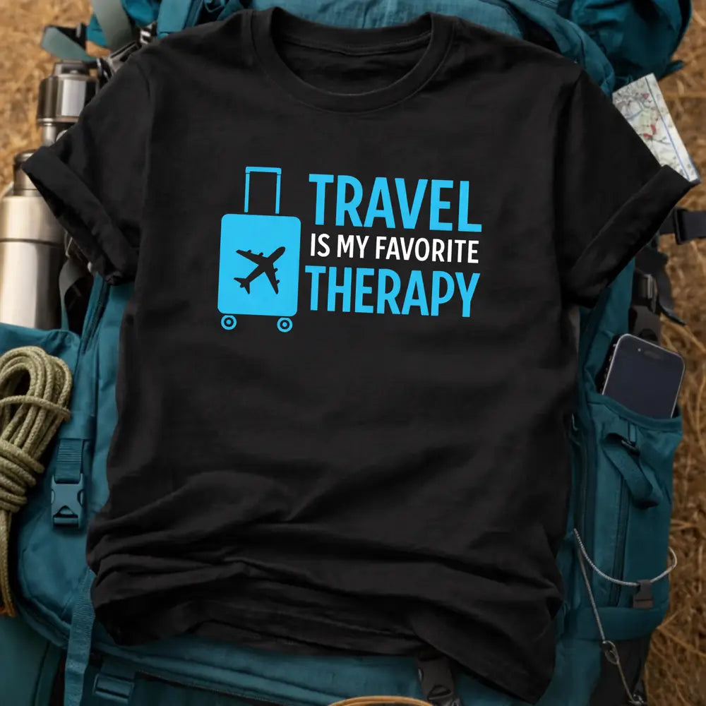 Travel Is My Favorite Therapy T-Shirt - Funny Airport & Vacation Graphic Tee
