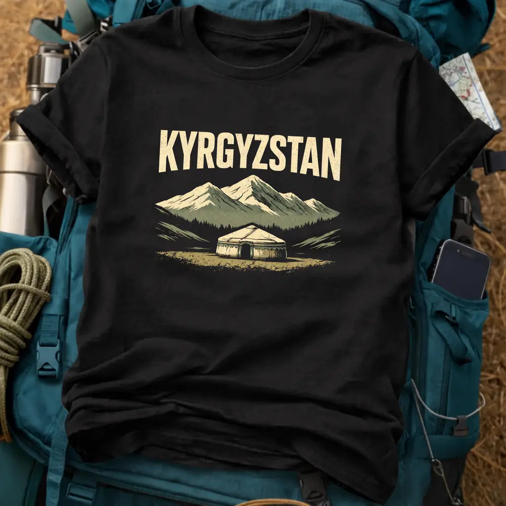 Kyrgyzstan Nomadic Yurt T-Shirt – Tian Shan Mountains Graphic Tee
