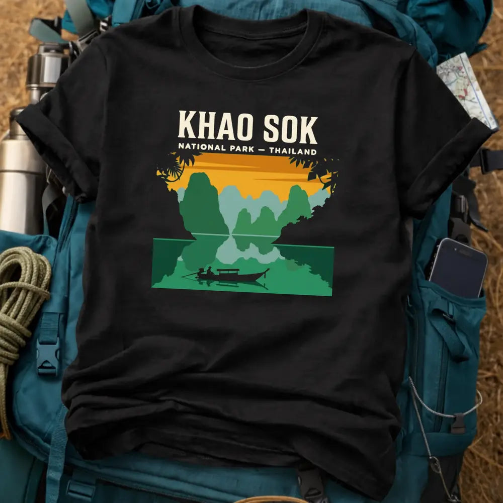 Khao Sok Thailand T-Shirt – Vintage National Park Longtail Boat Graphic Tee