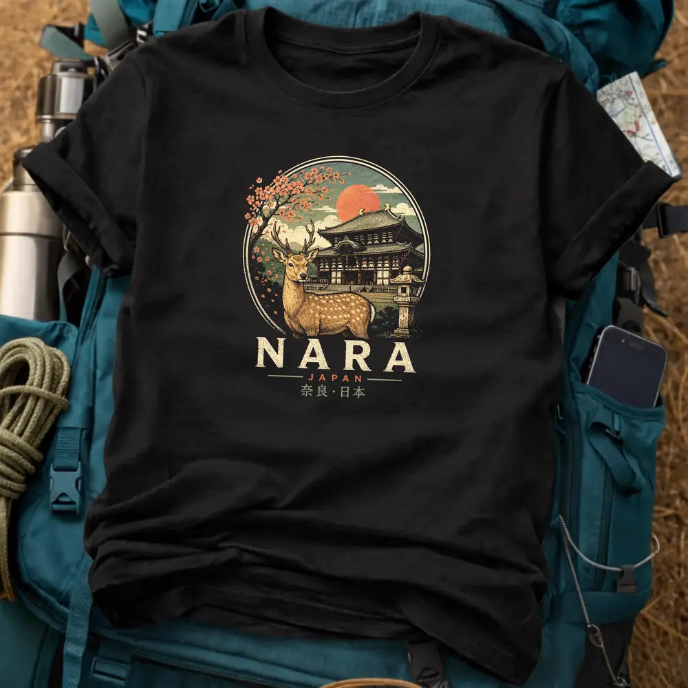 Nara Japan T-Shirt – Retro Woodblock Sika Deer Graphic Tee