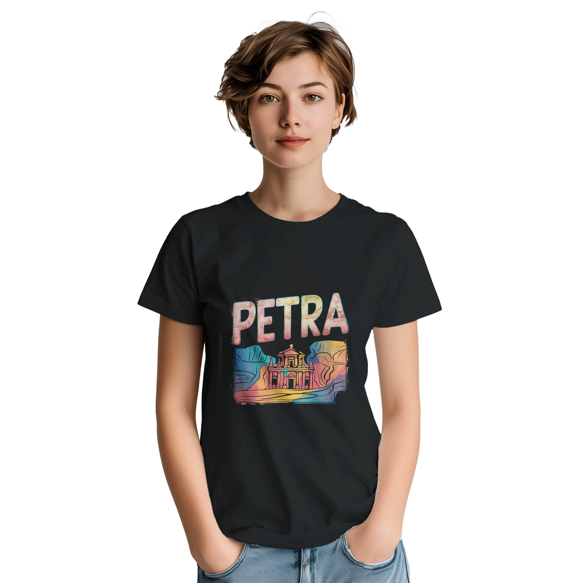 Petra Jordan Unisex Travel T-Shirt featuring a person