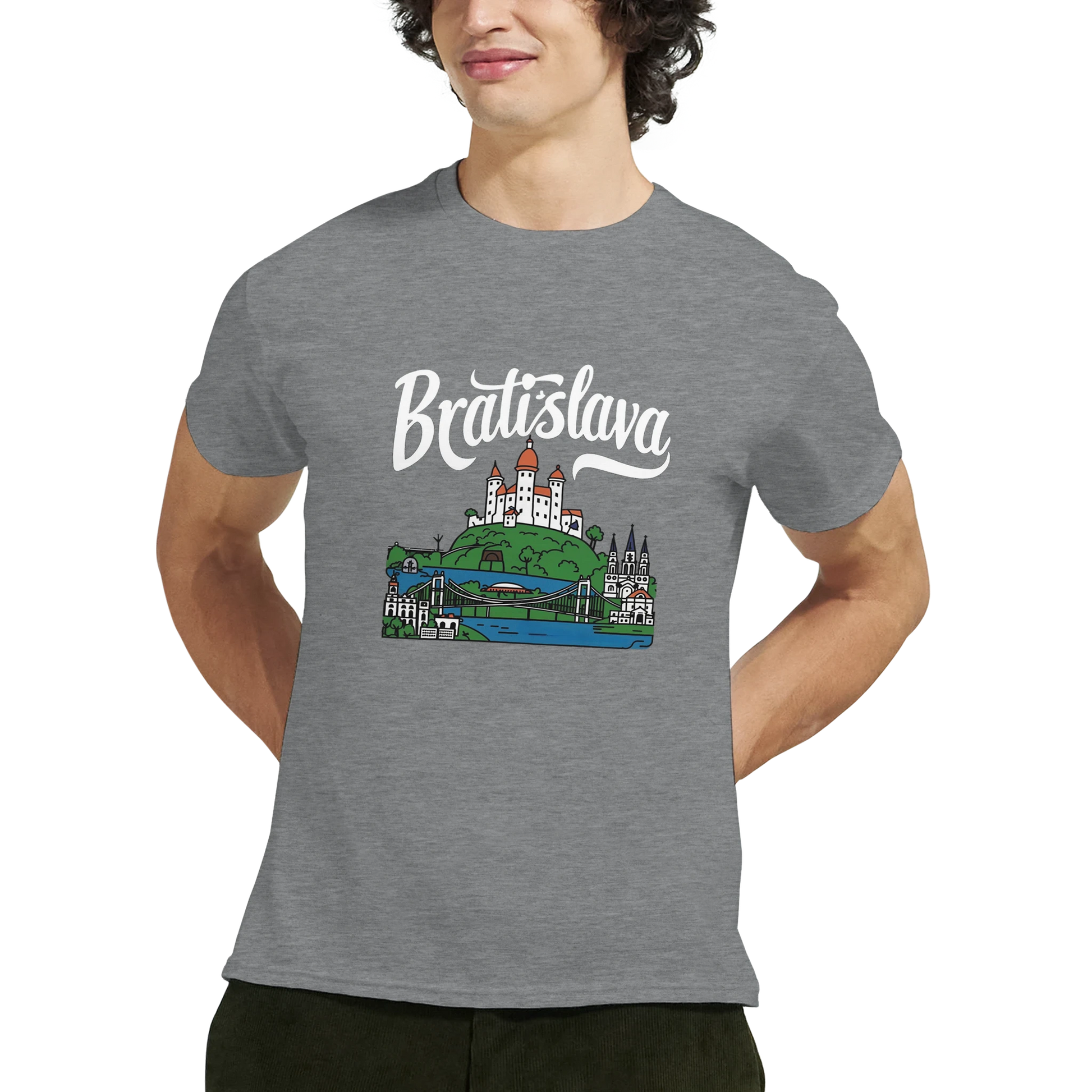 Bratislava Slovakia Unisex Travel T-Shirt featuring a man