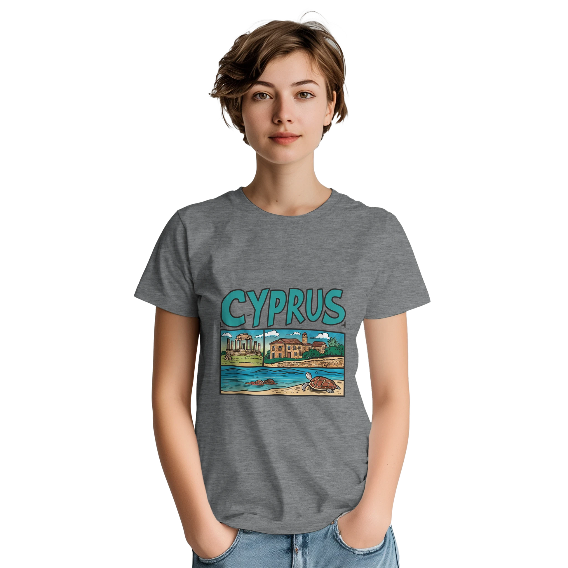 Cyprus Unisex Travel T-Shirt featuring a person
