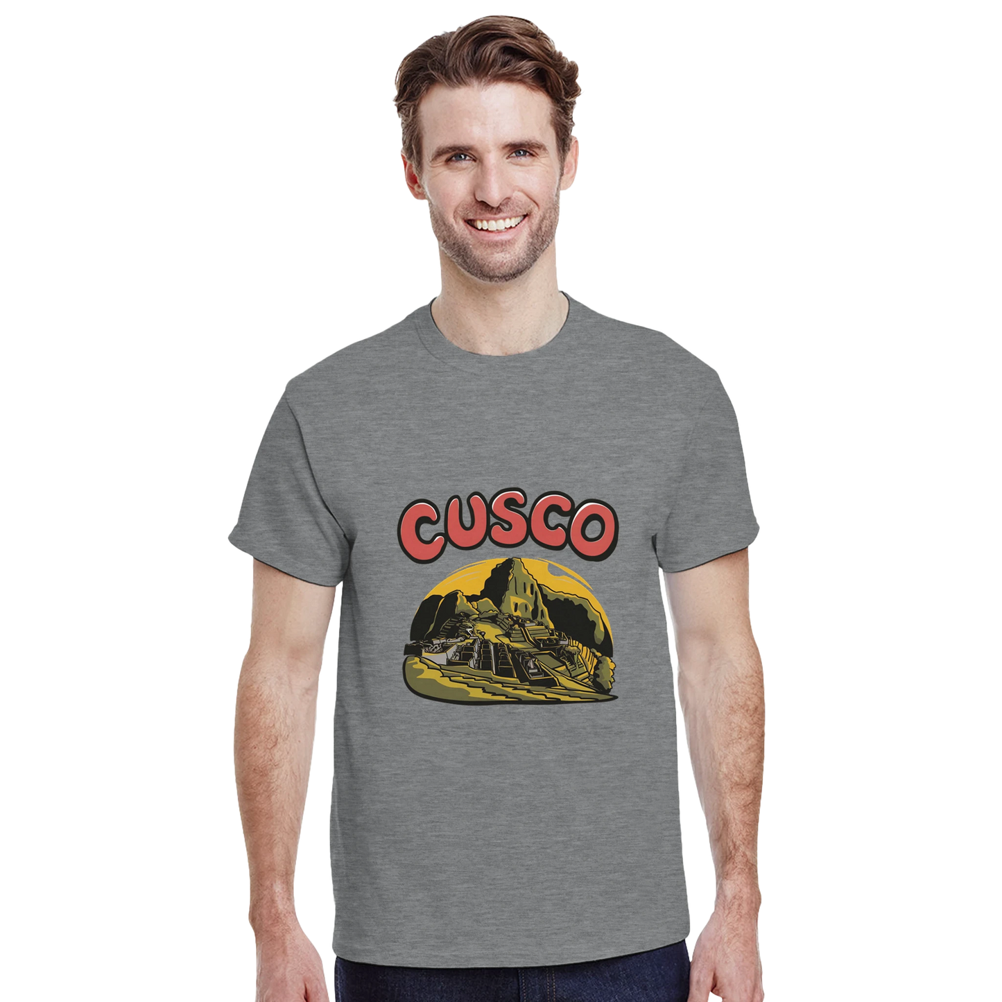 Cusco Peru Unisex Travel T-Shirt featuring a man