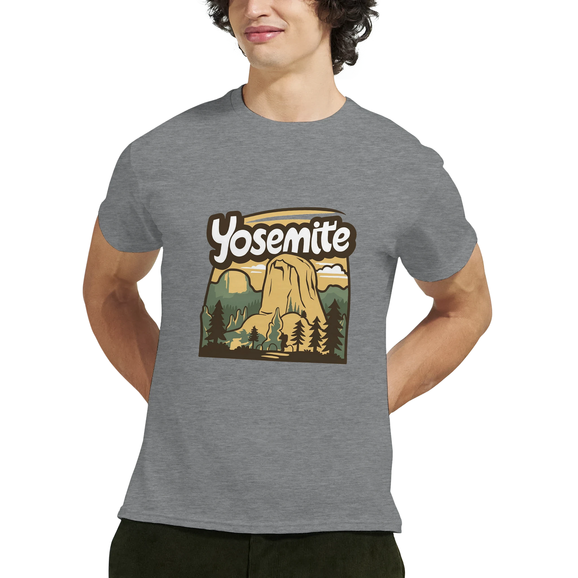 Yosemite USA Unisex Travel T-Shirt featuring a man