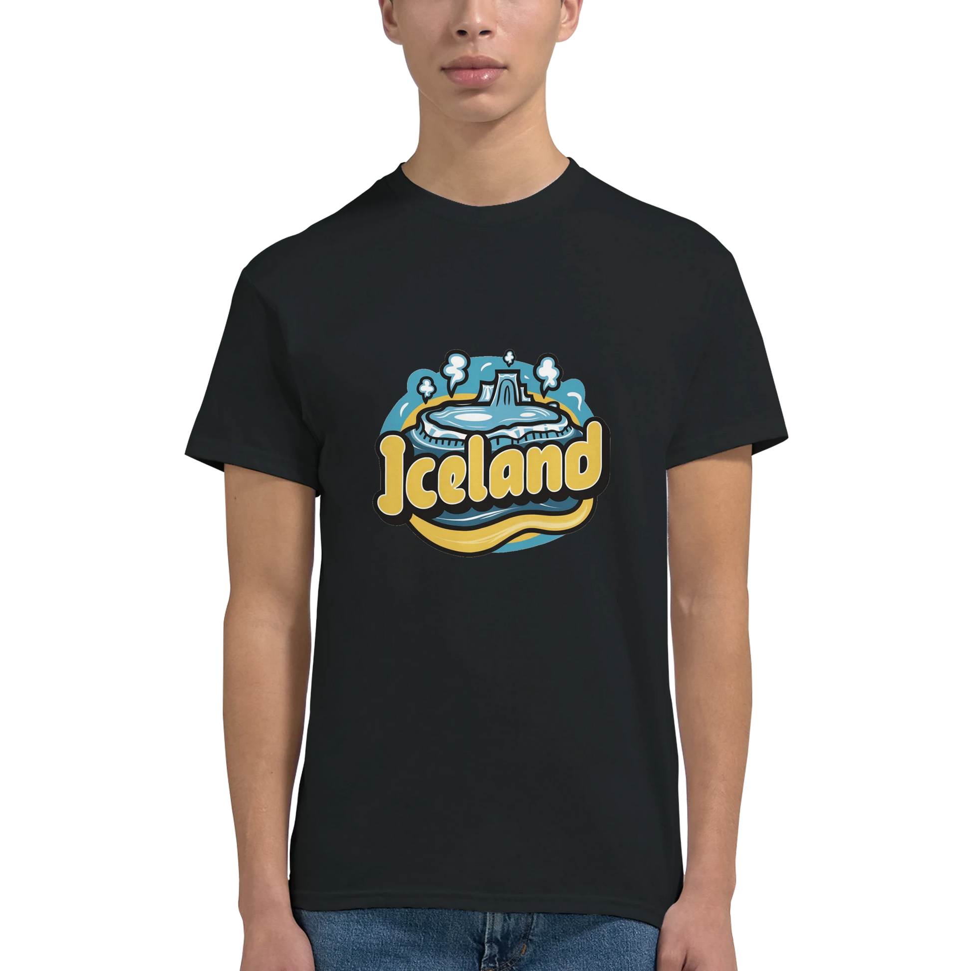 Iceland Unisex Travel T-Shirt featuring a man