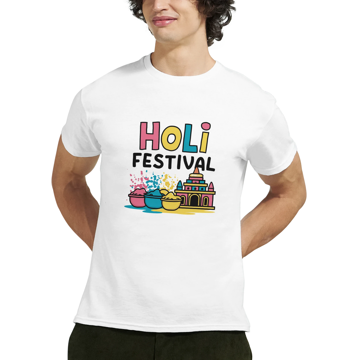 Holi Festival Mathura India Unisex Travel T-Shirt featuring a man