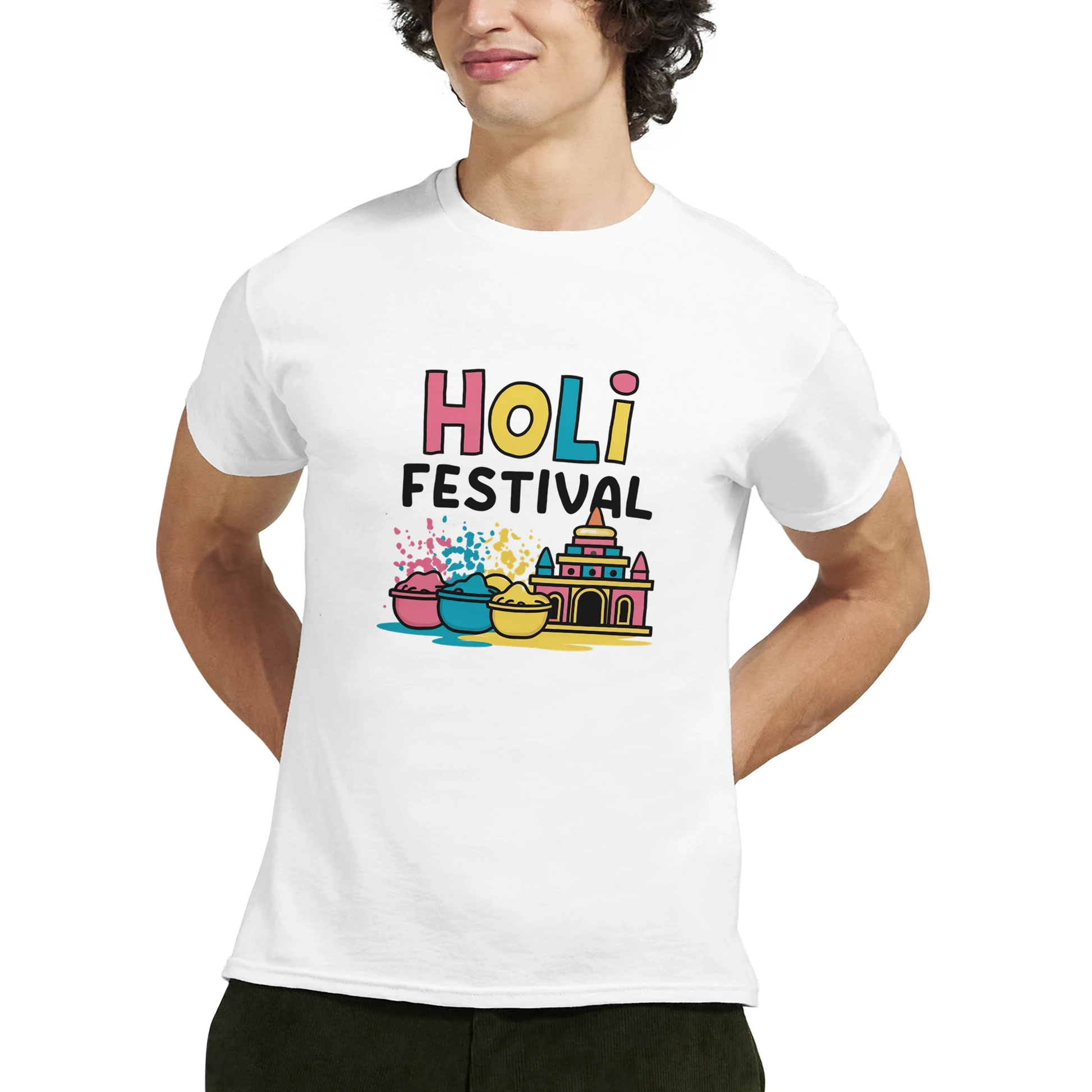 Holi Festival Mathura India Unisex Travel T-Shirt featuring a man