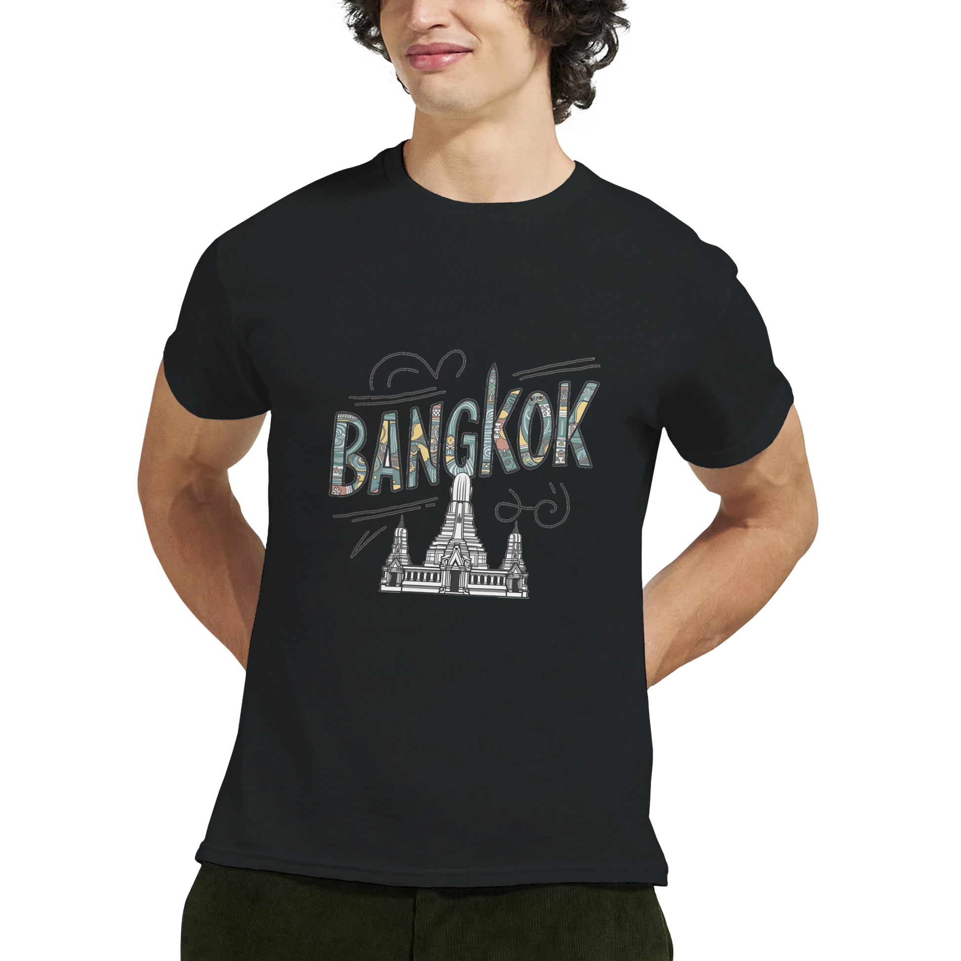 Bangkok Thailand Unisex Travel T-Shirt featuring a man