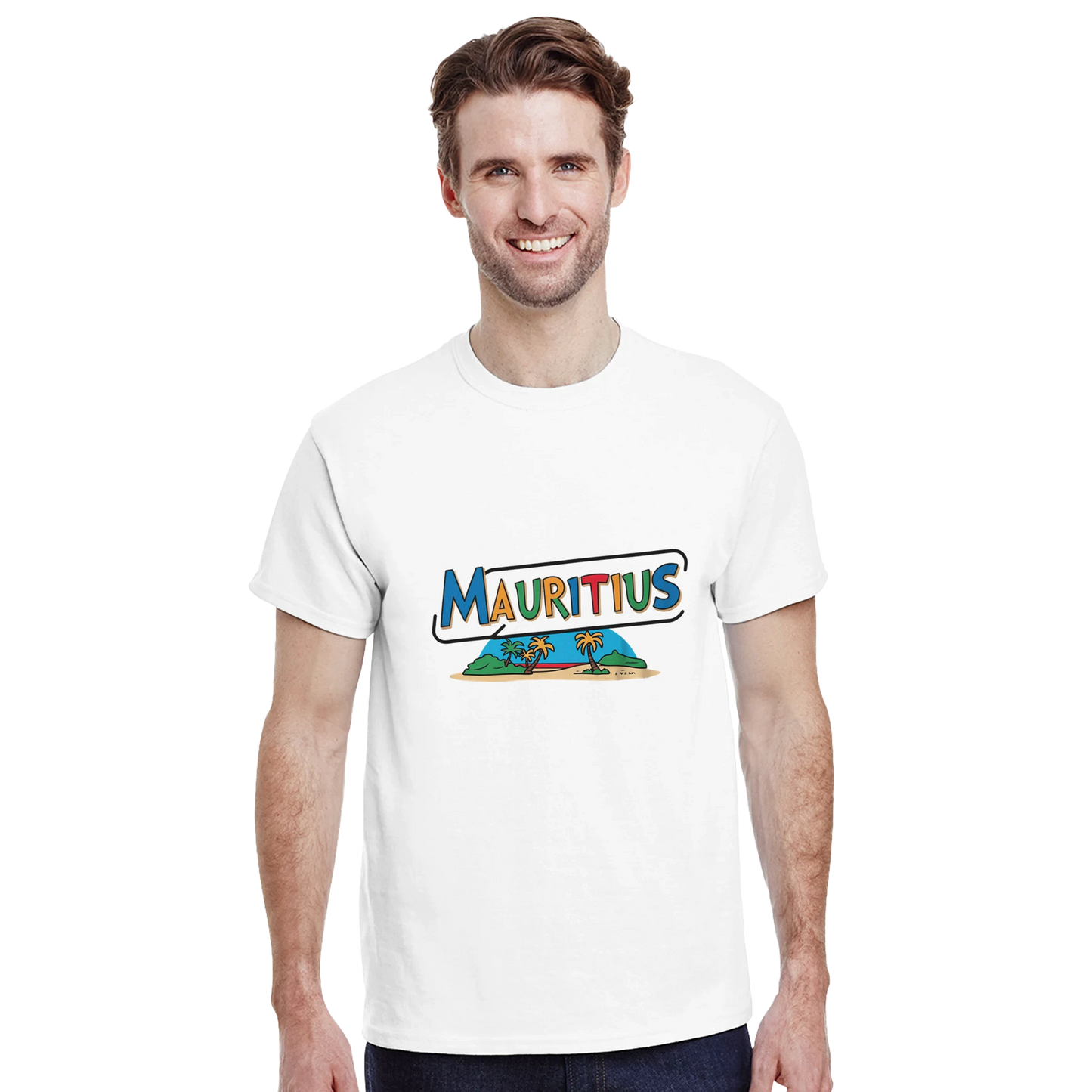 Mauritius Unisex Travel T-Shirt featuring a man
