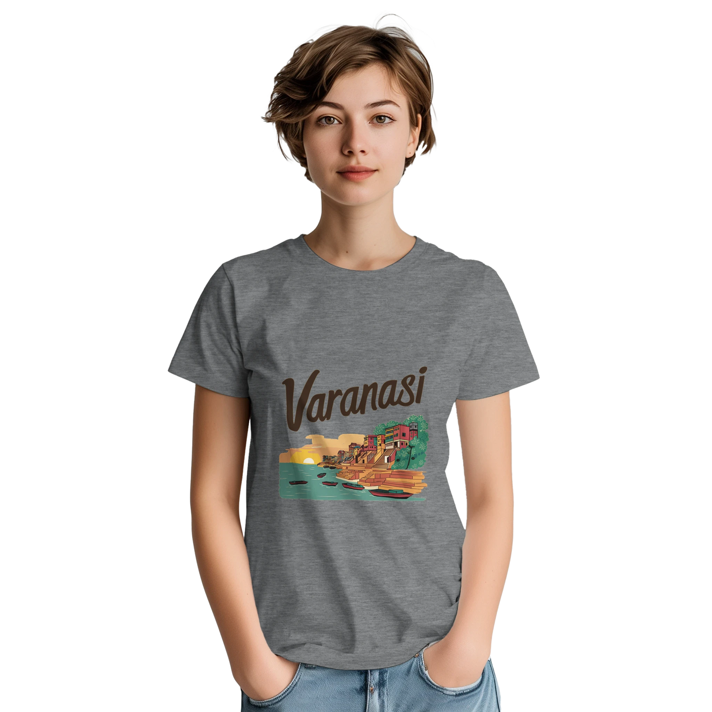 Varanasi India Unisex Travel T-Shirt featuring a person