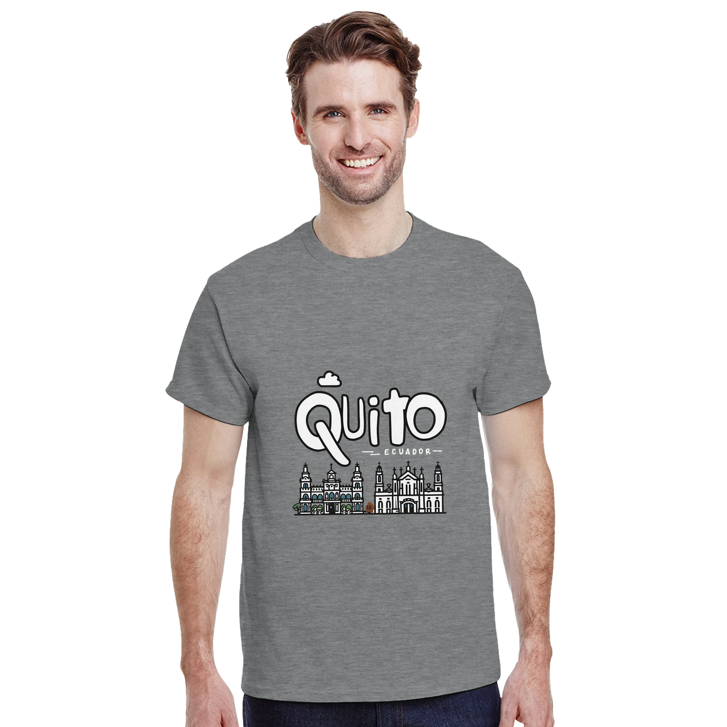 Quito Ecuador Unisex Travel T-Shirt featuring a man