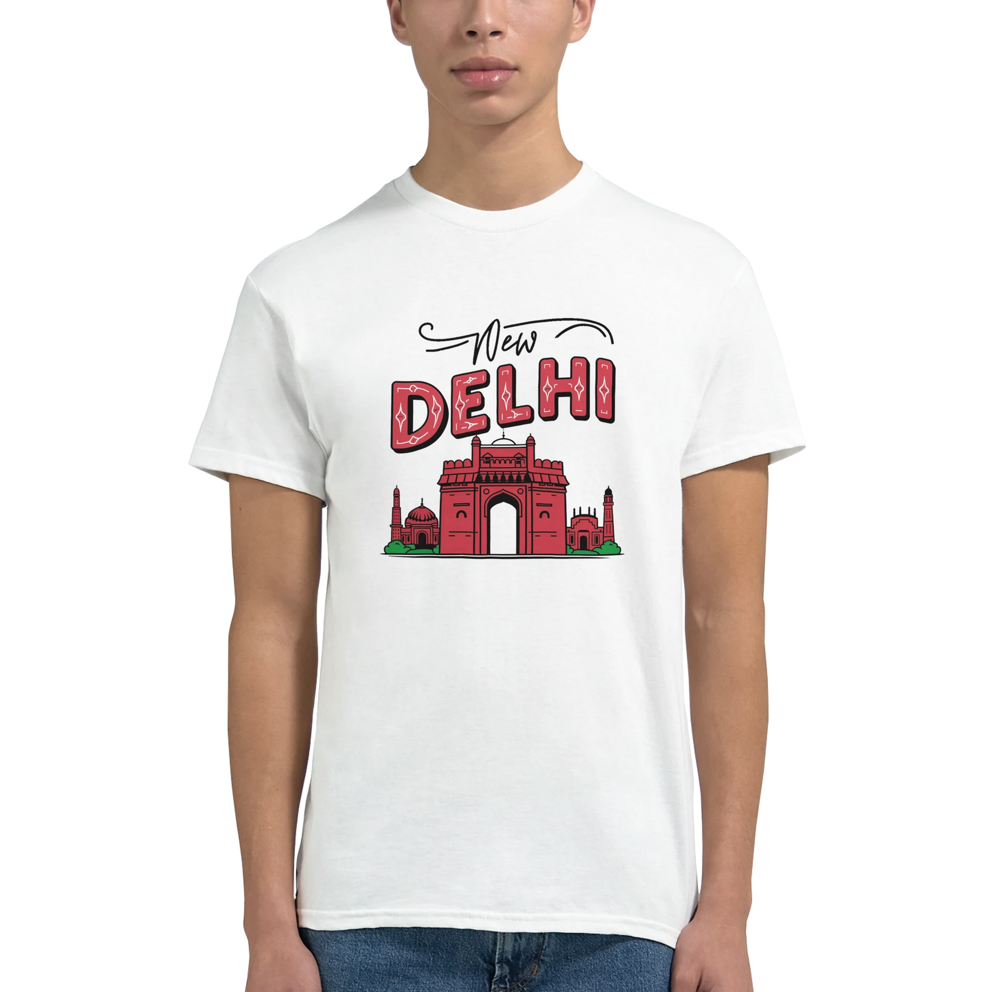 New Delhi India Unisex Travel T-Shirt featuring a man