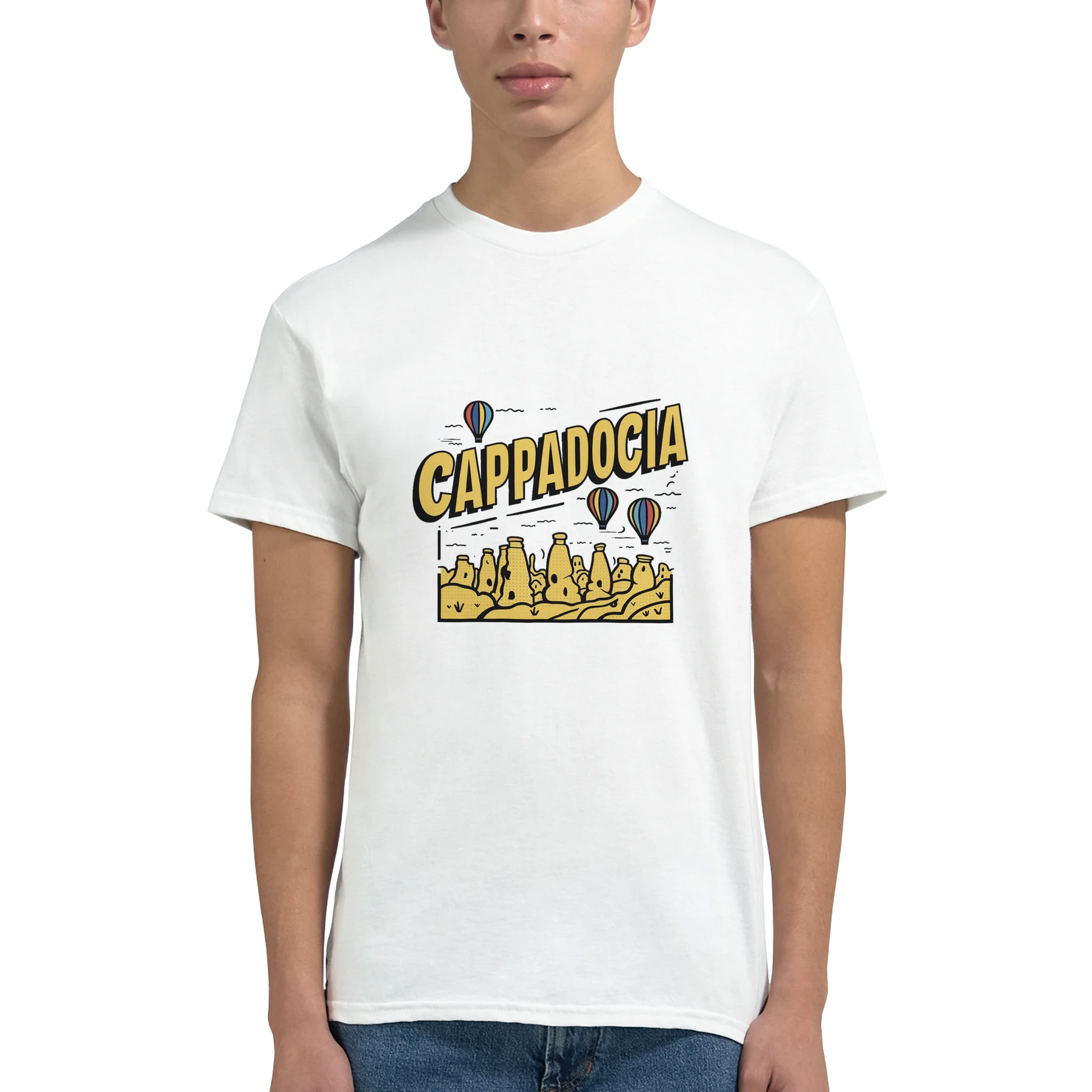 Cappadocia Turkey Unisex Travel T-Shirt featuring a man