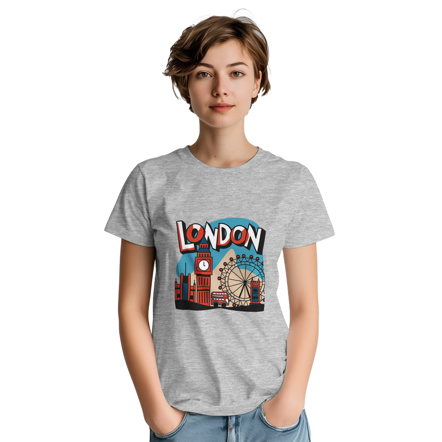 London England Unisex Travel T-Shirt on wooden background with world map, passport, and boarding pass