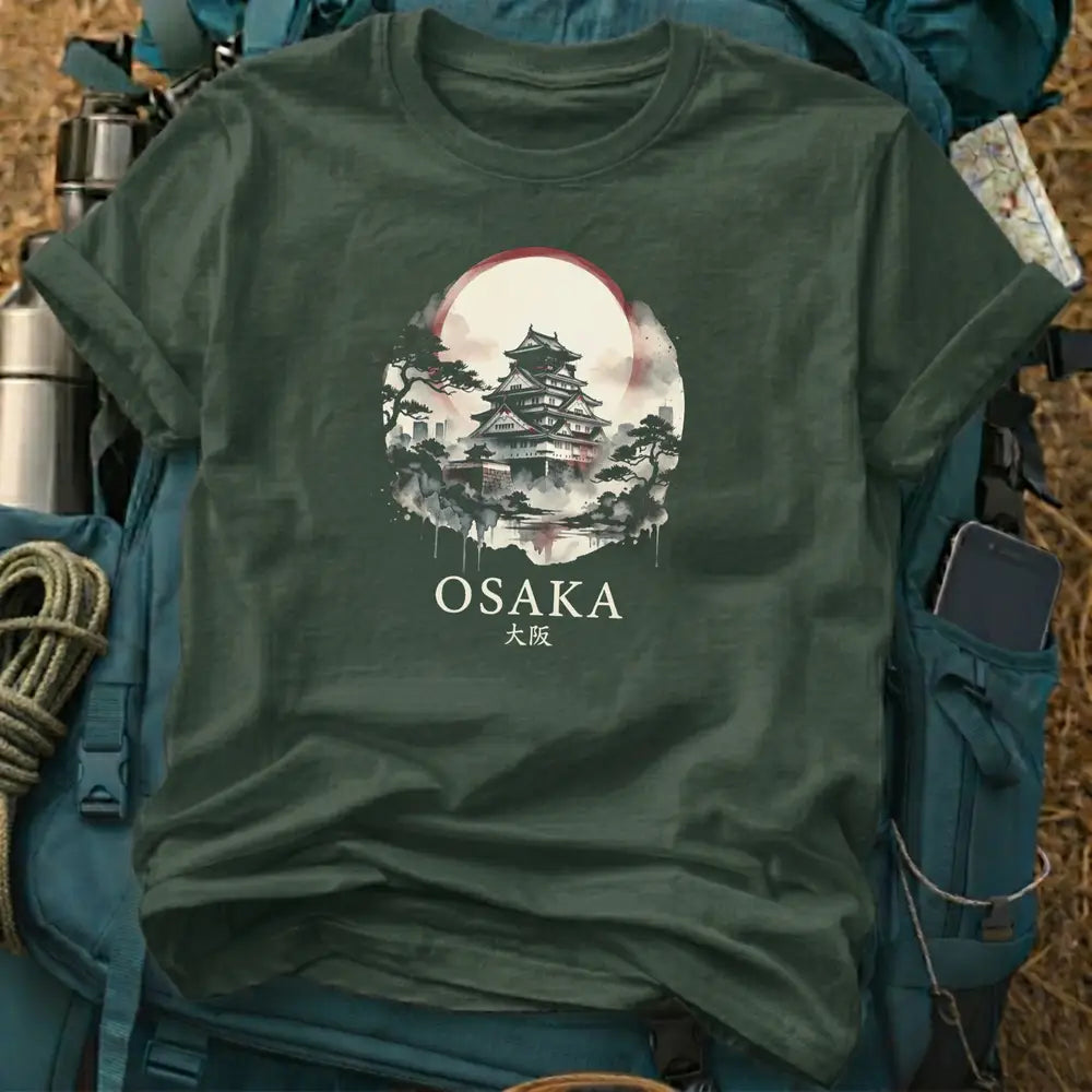 Osaka Castle Watercolor T-Shirt – Moonlit Fortress & Pine Graphic Tee