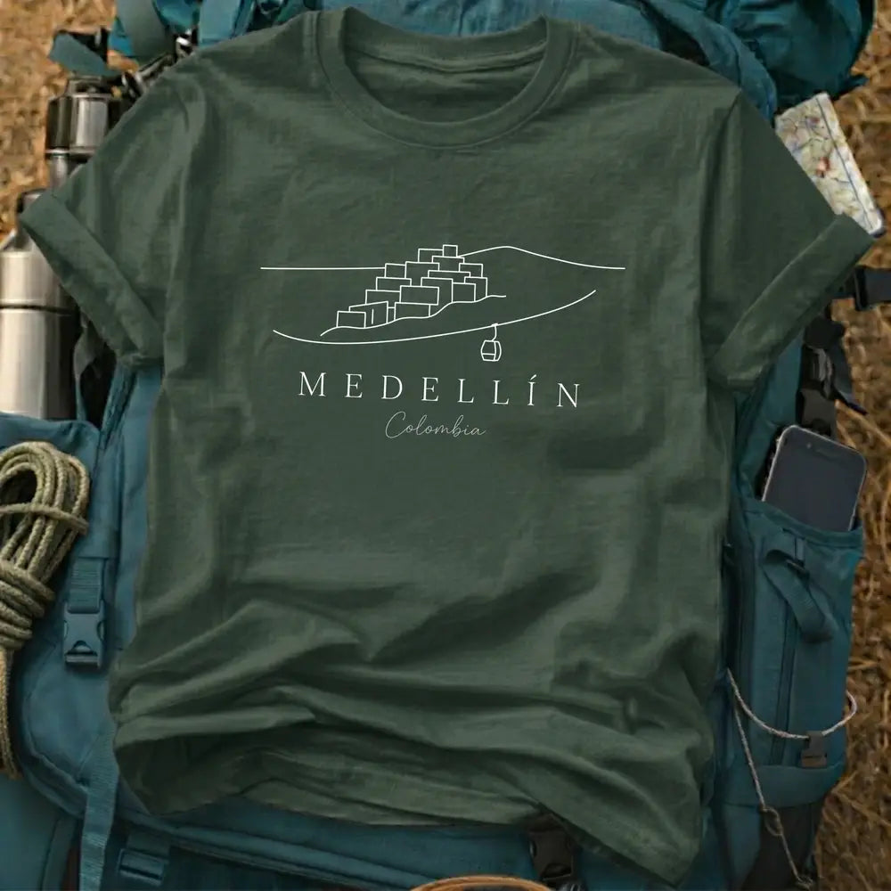 Medellín Colombia T-Shirt – Minimalist Comuna & Metrocable Line Art Graphic Tee