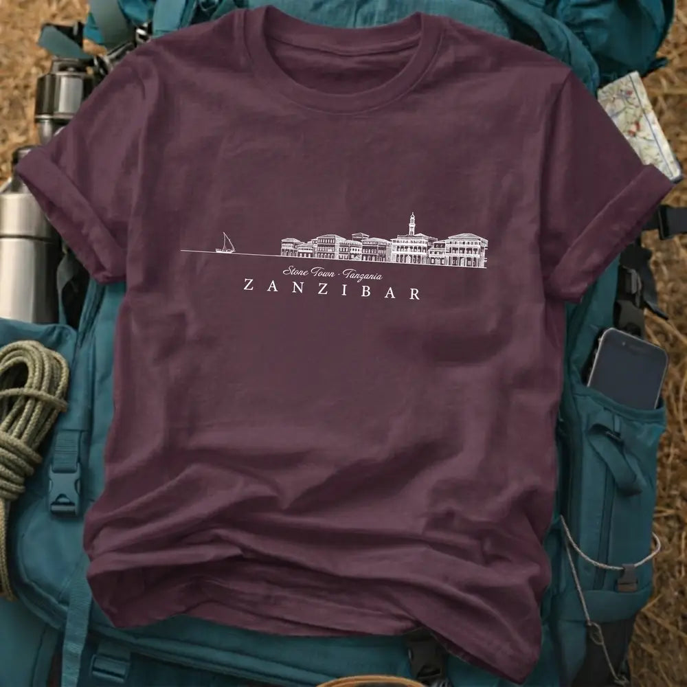 Zanzibar T-Shirt – Minimalist Stone Town Skyline Line Art Graphic Tee