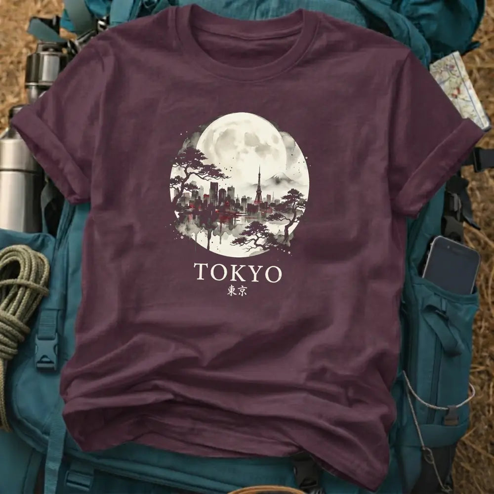 Tokyo Watercolor T-Shirt – Moonlit Skyline & Mount Fuji Graphic Tee