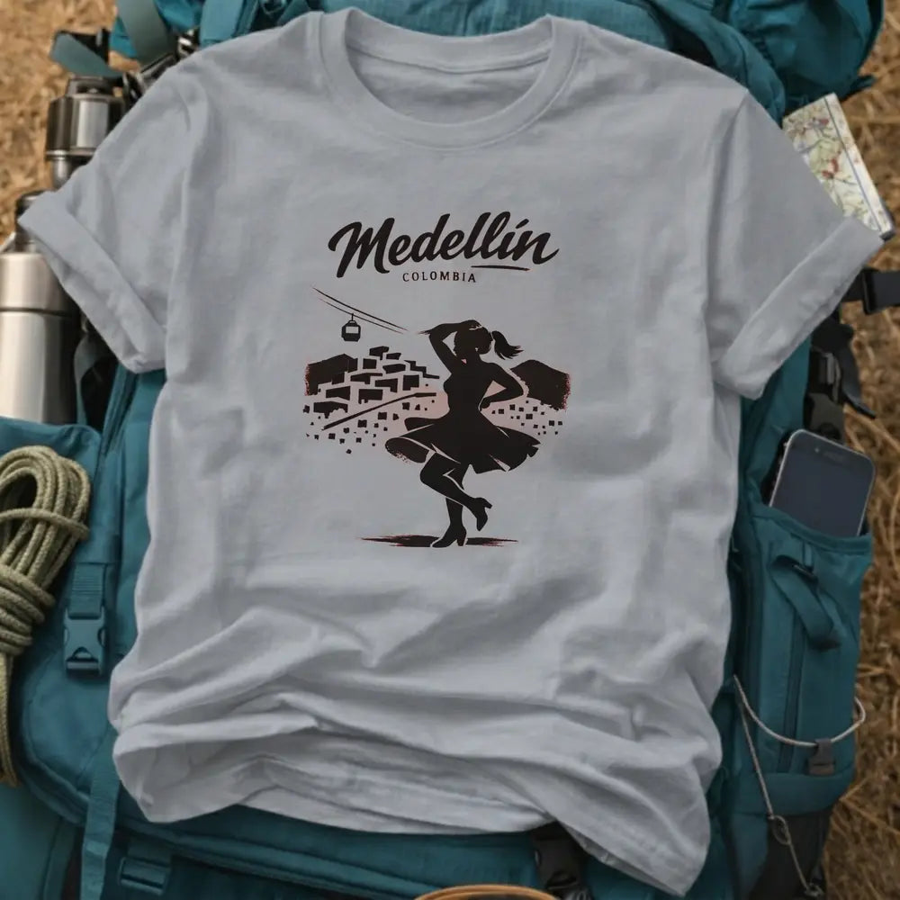 Medellín Colombia T-Shirt – Retro Woodcut Salsa Dancer Graphic Tee
