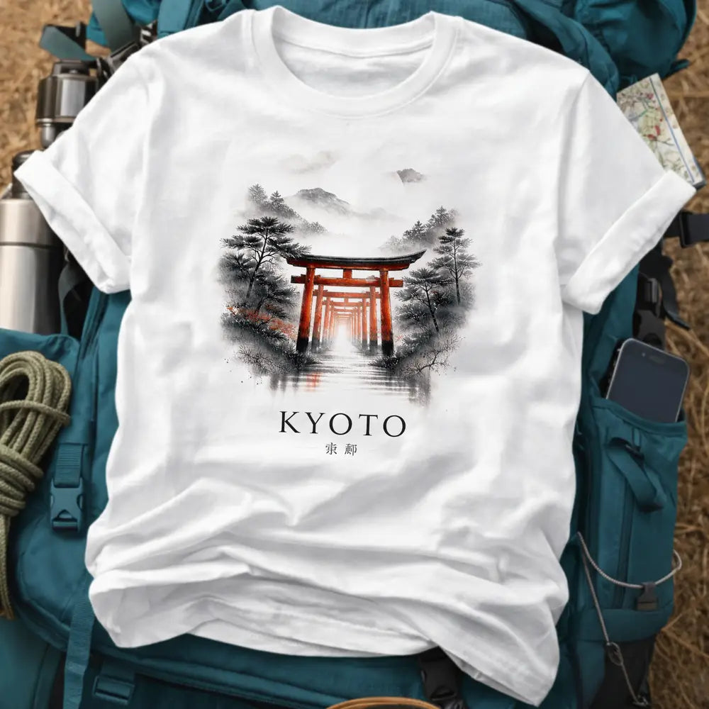 Kyoto Torii Path T-Shirt – Fushimi Inari Watercolor Graphic Tee