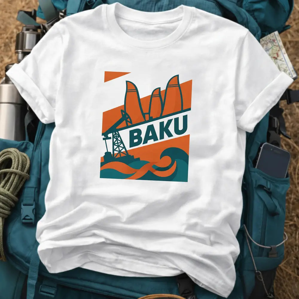 Baku Azerbaijan T-Shirt – Retro Constructivist Style Graphic Tee