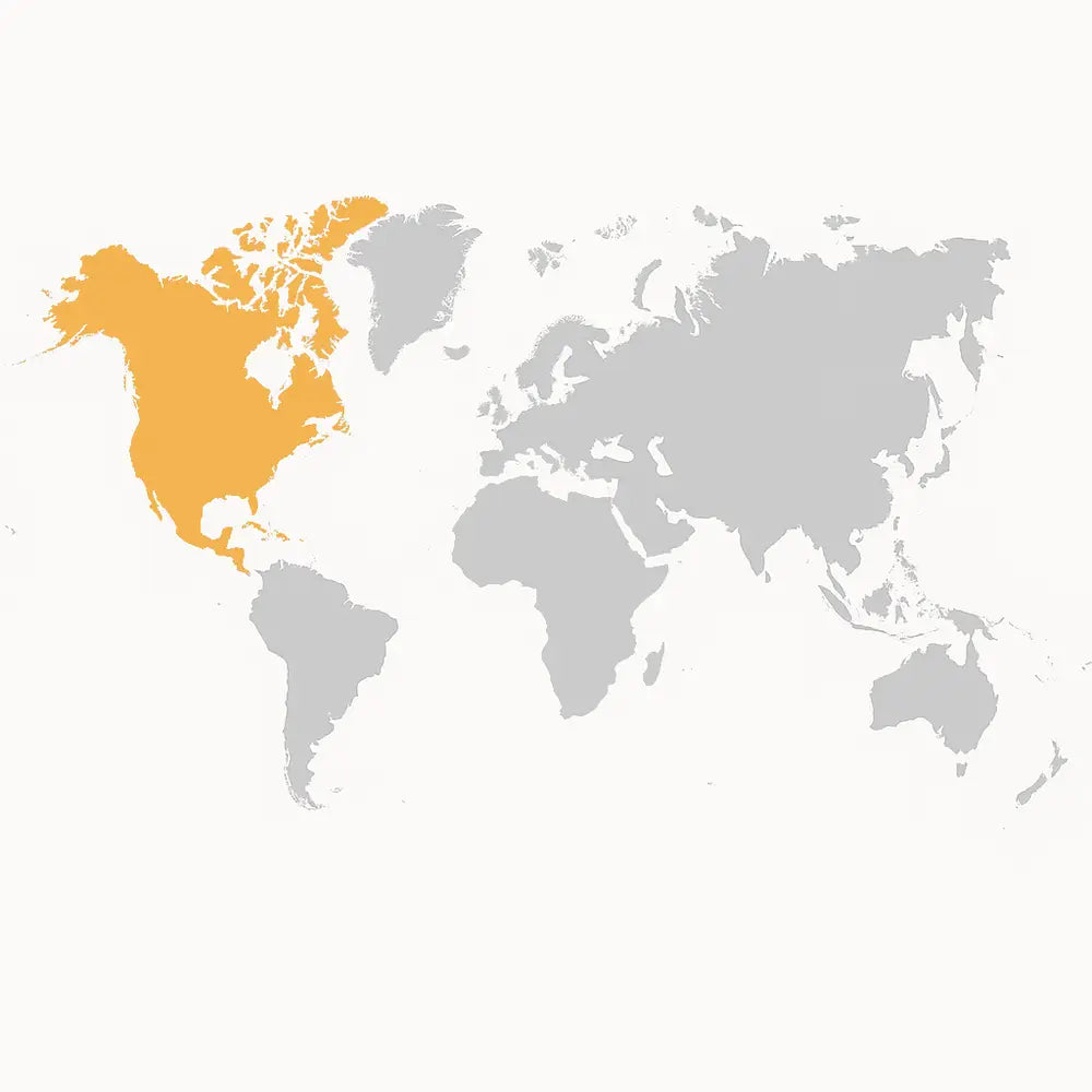 Highlighted North America section of world map