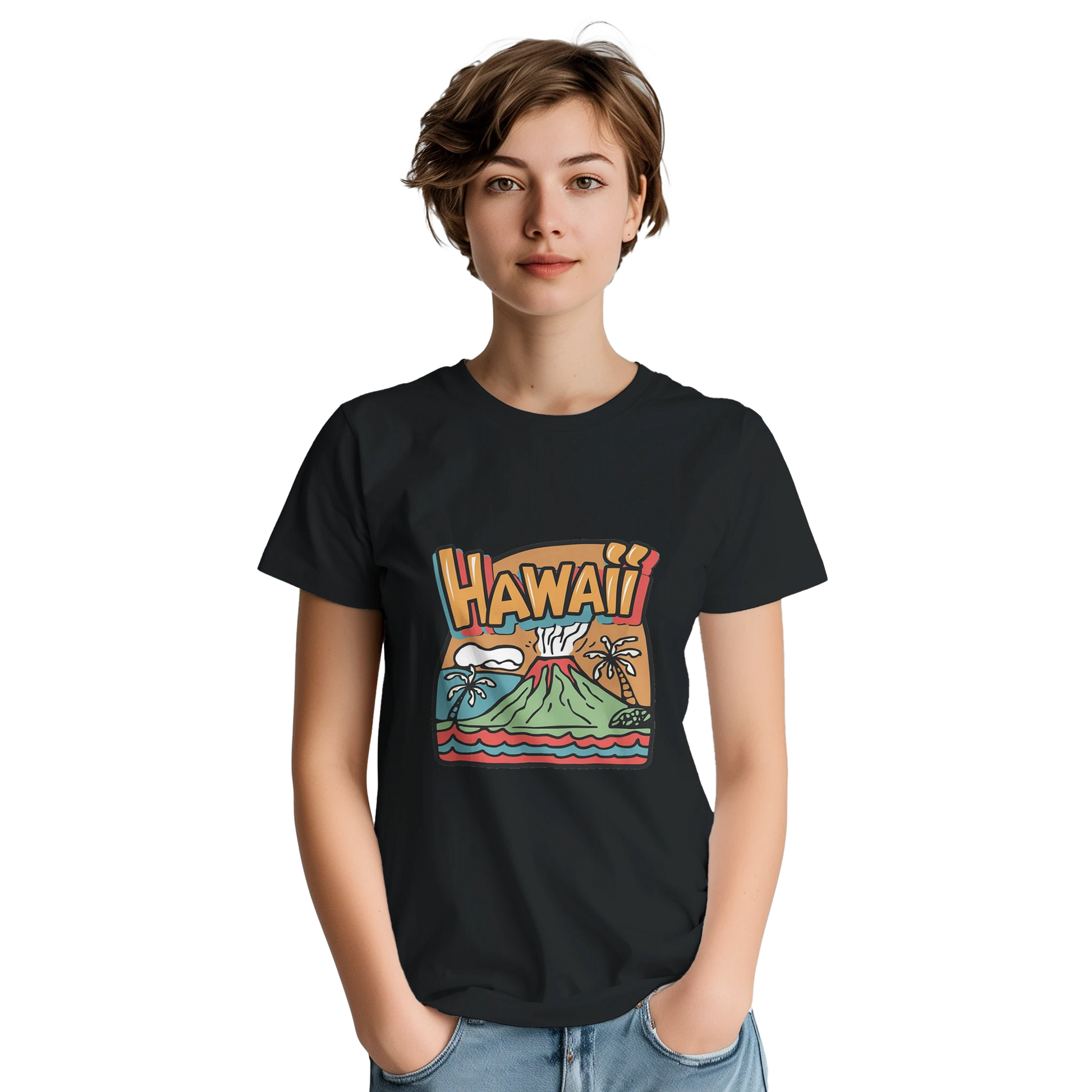 Hawaii Unisex Travel T-Shirt featuring a person from the back