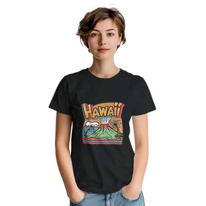 Hawaii Unisex Travel T-Shirt featuring a person from the back